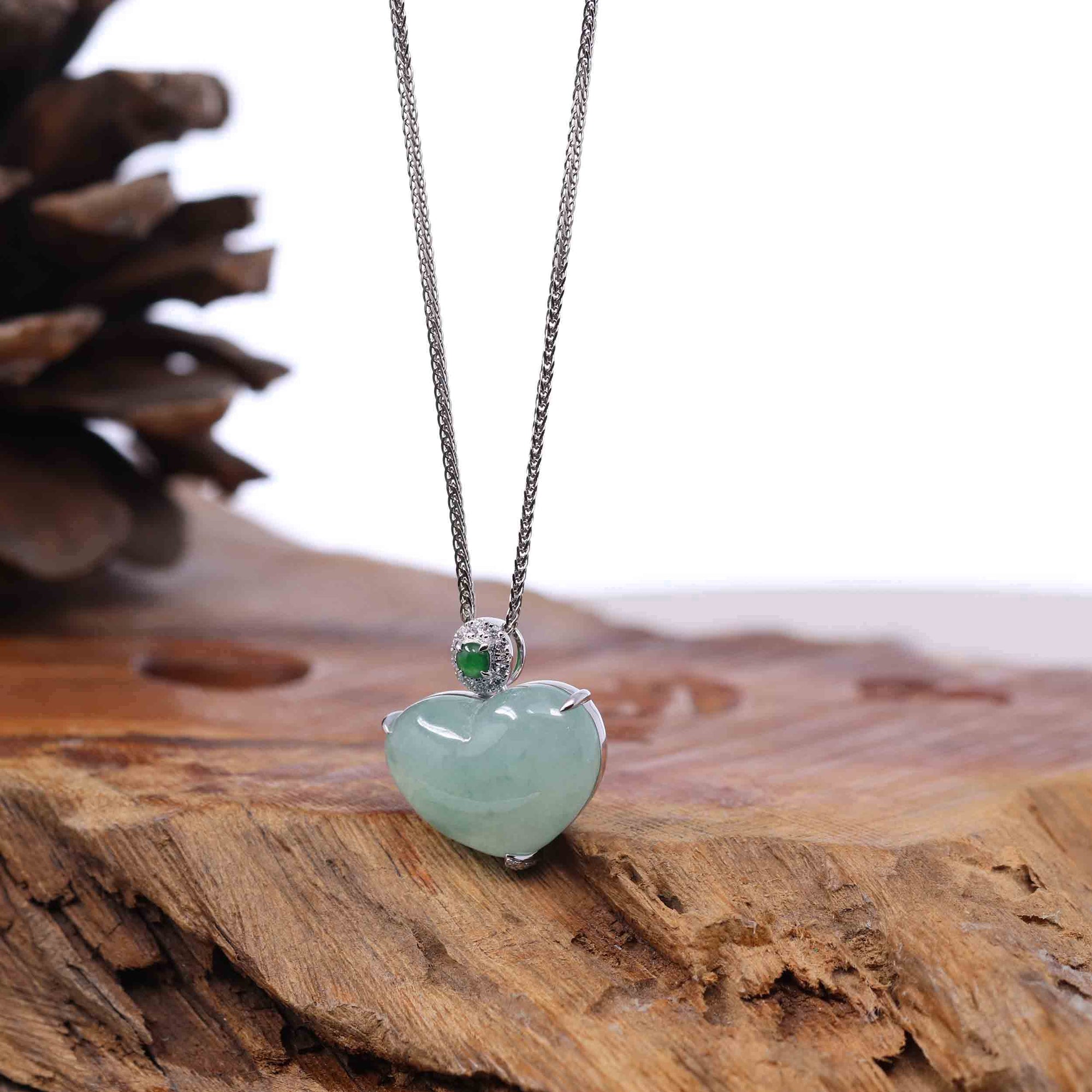 Baikalla Jewelry 18k Gold Jadeite Necklace Baikalla 14K Gold Genuine Burmese Jadeite Jade Heart Pendant with Diamonds