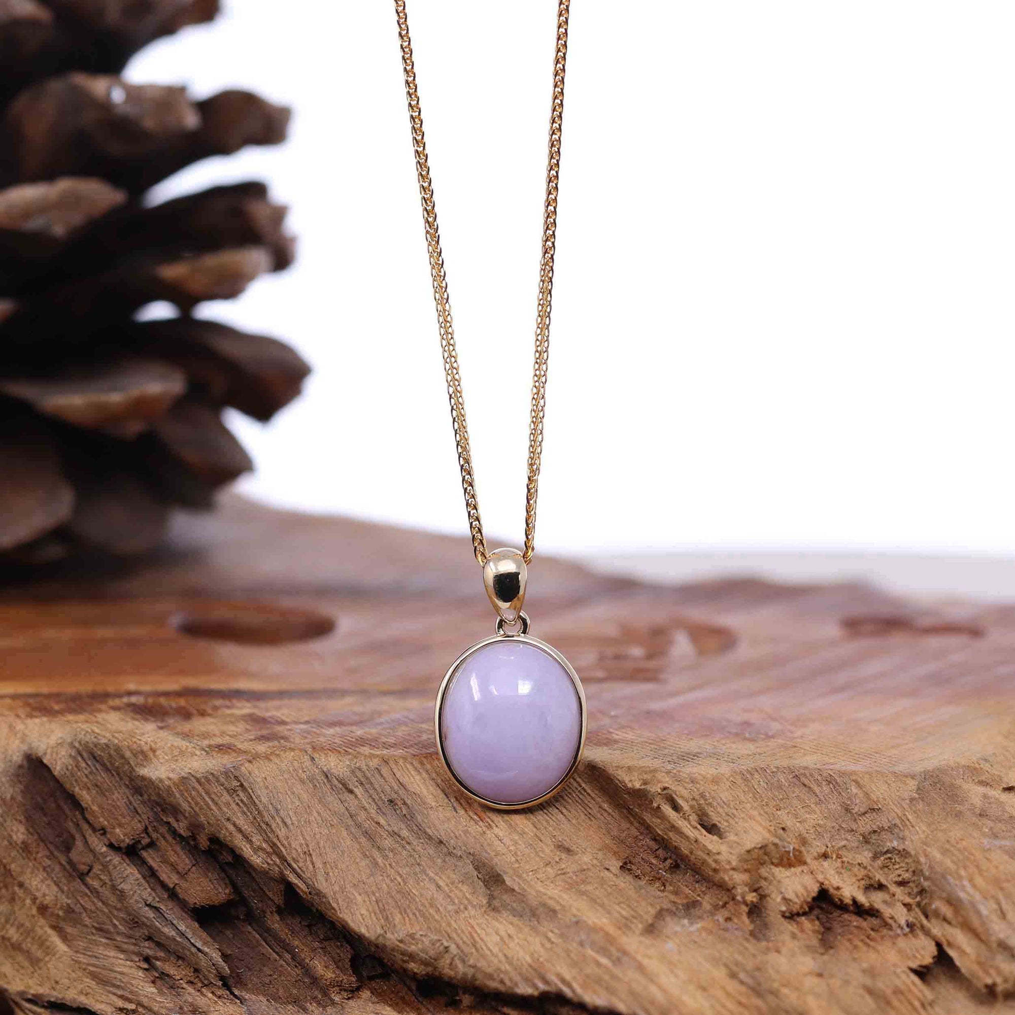 Baikalla Jewelry Lavender Jadeite Necklace Pendant Only 14K Gold Natural Lavender Burmese Jadeite Cabochon Necklace