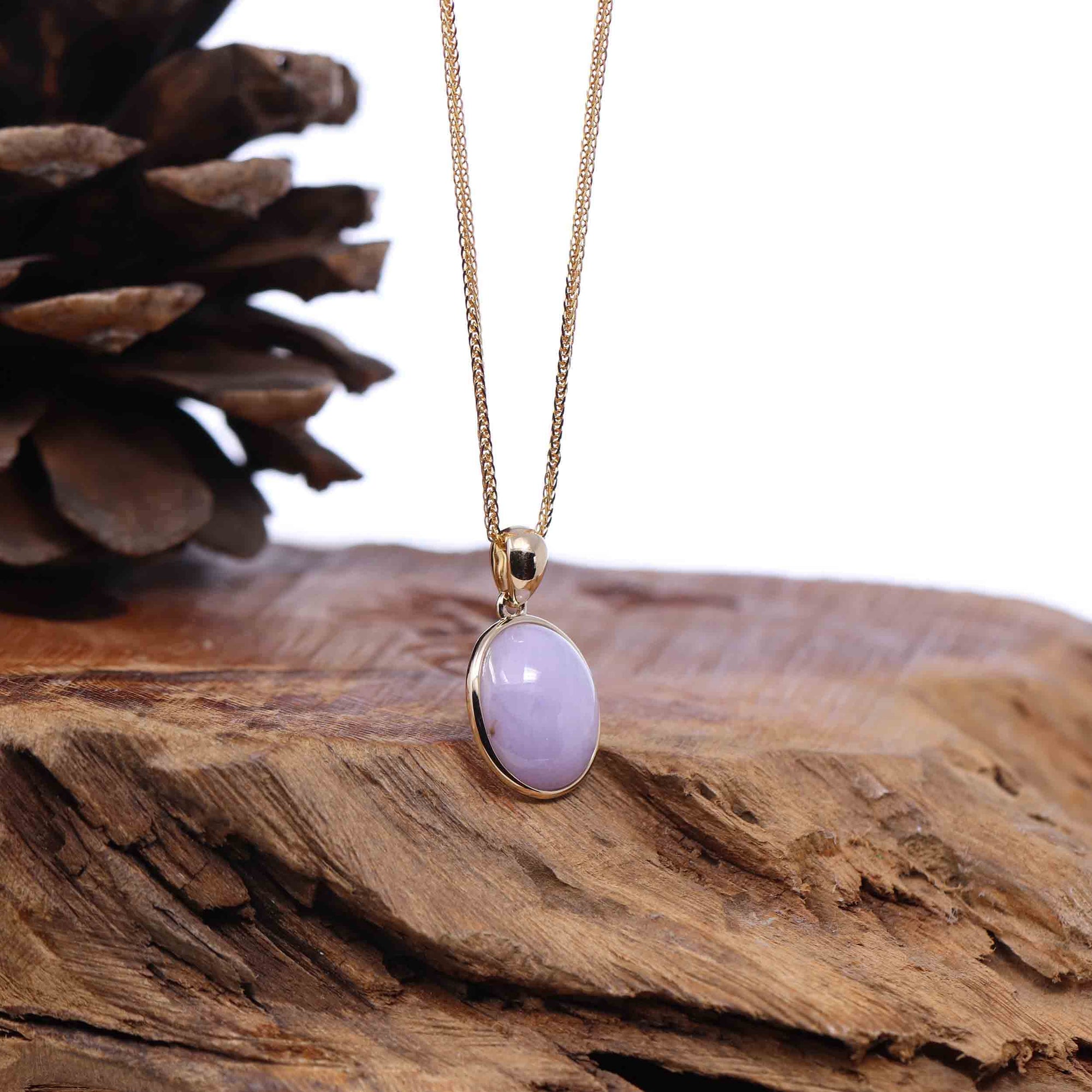 Baikalla Jewelry Lavender Jadeite Necklace 14K Gold Natural Lavender Burmese Jadeite Cabochon Necklace