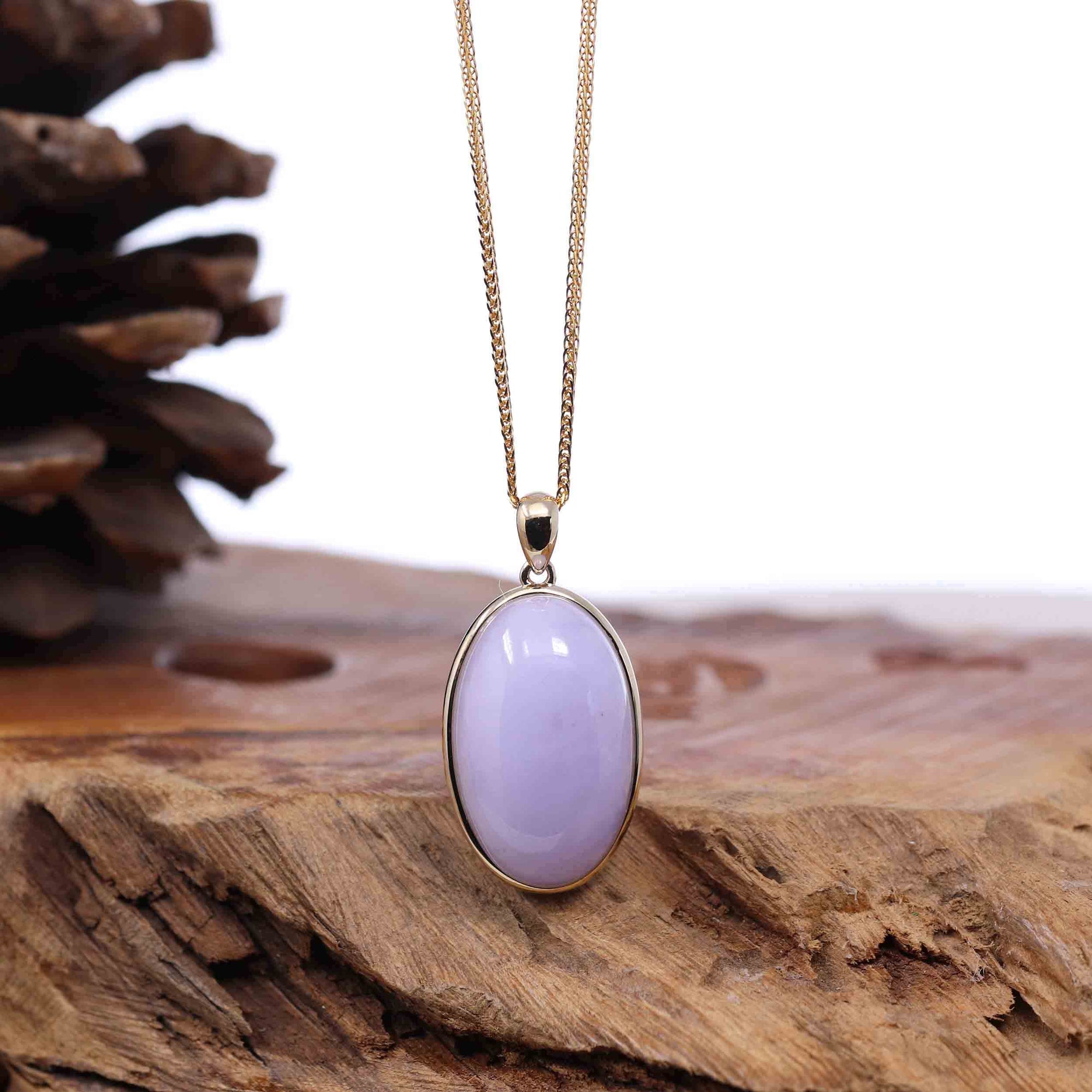 Baikalla Jewelry Lavender Jadeite Necklace Pendant Only 14K Gold Natural Lavender Burmese Jadeite Cabochon Necklace