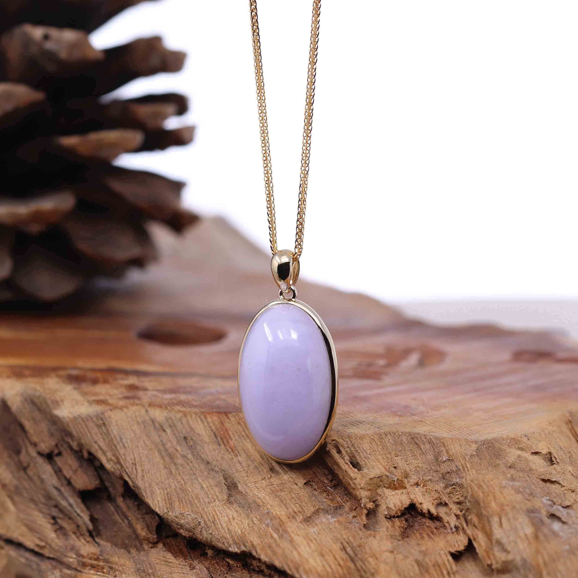 Baikalla Jewelry Lavender Jadeite Necklace 14K Gold Natural Lavender Burmese Jadeite Cabochon Necklace