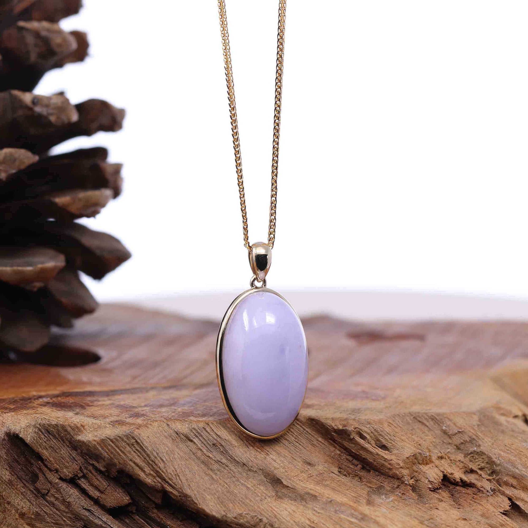 Baikalla Jewelry Lavender Jadeite Necklace 14K Gold Natural Lavender Burmese Jadeite Cabochon Necklace