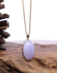 Baikalla Jewelry Lavender Jadeite Necklace 14K Gold Natural Lavender Burmese Jadeite Cabochon Necklace