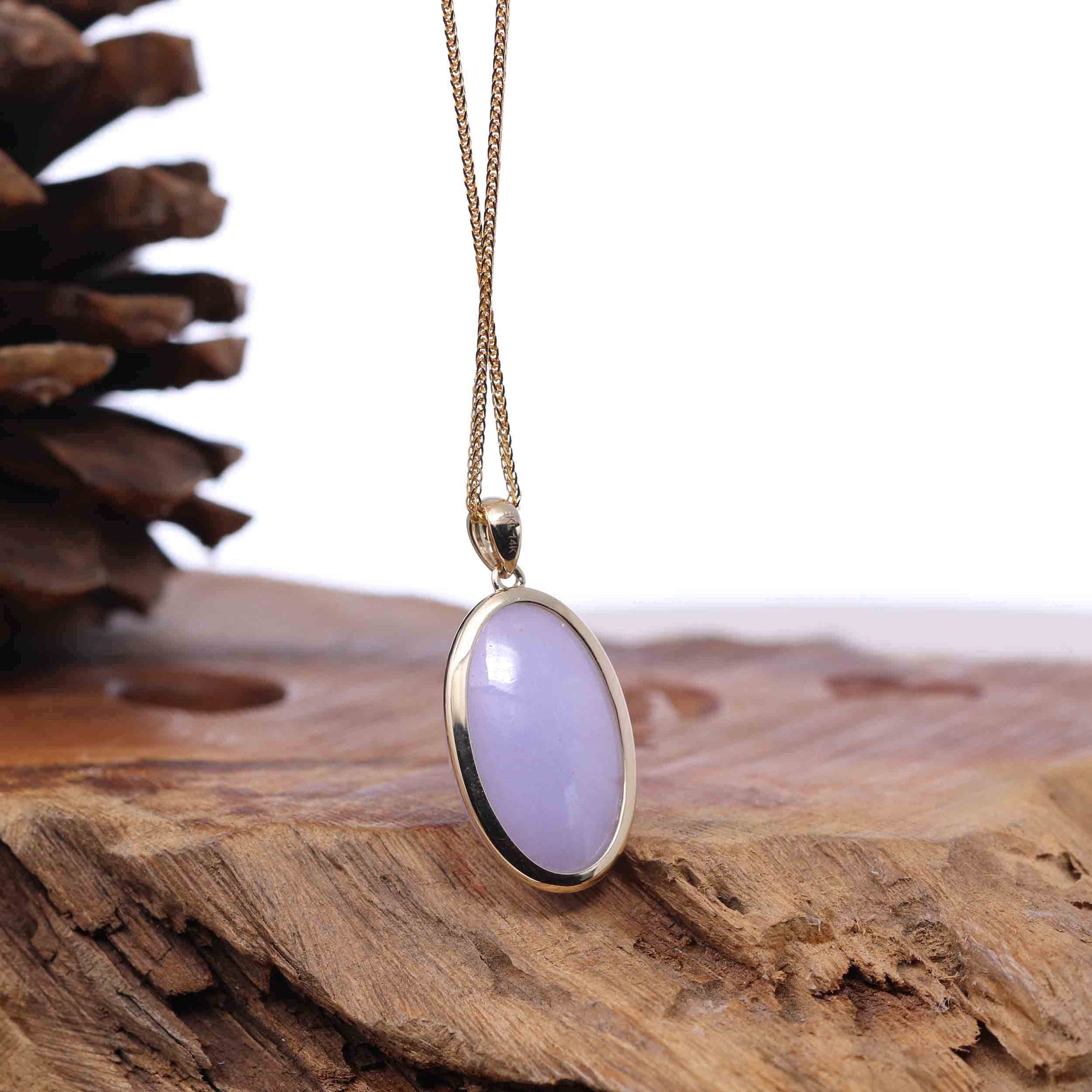 Baikalla Jewelry Lavender Jadeite Necklace 14K Gold Natural Lavender Burmese Jadeite Cabochon Necklace