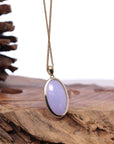 Baikalla Jewelry Lavender Jadeite Necklace 14K Gold Natural Lavender Burmese Jadeite Cabochon Necklace