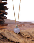 Baikalla Jewelry 18k Gold Jadeite Necklace Baikalla 14K Gold Genuine Burmese Jadeite Jade Heart Pendant with Diamonds