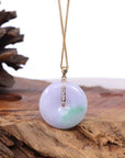 Baikalla Jewelry Gold Jadeite Jade Pendant Necklace "Good Luck Button" Lavender Jadeite Jade Lucky KouKou Pendant With 14K Yellow Gold Bail