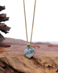 Baikalla Jewelry 18k Gold Jadeite Necklace Baikalla 14K Gold Genuine Burmese Jadeite Jade Heart Pendant with Diamonds