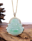 Baikalla Jewelry Gold Jade Buddha Pendant Only Baikalla "Laughing Buddha" 14k Gold Genuine Green Jadeite Jade with VS1 Diamonds