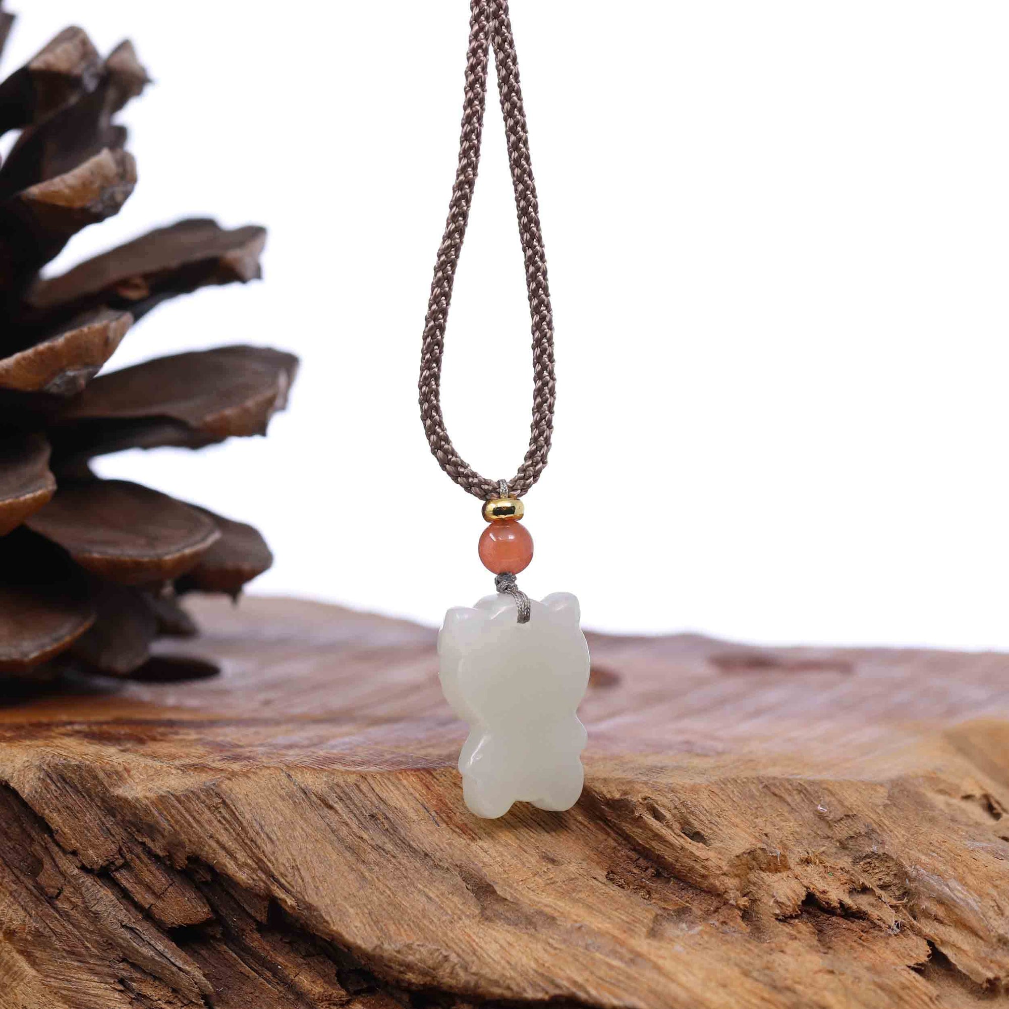 Baikalla Jewelry Jade Pendant Necklace Baikalla "Lucky Kitten" White Nephrite Jade Pendant Necklace