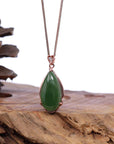 Baikalla Jewelry Jade Pendant Necklace Baikalla™ 18k Rose Gold Tear-Drop Nephrite Jade Necklace Pendant