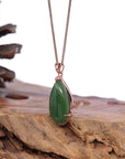 Baikalla Jewelry Jade Pendant Necklace Baikalla™ 18k Rose Gold Tear-Drop Nephrite Jade Necklace Pendant