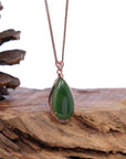 Baikalla Jewelry Jade Pendant Necklace Baikalla™ 18k Rose Gold Tear-Drop Nephrite Jade Necklace Pendant