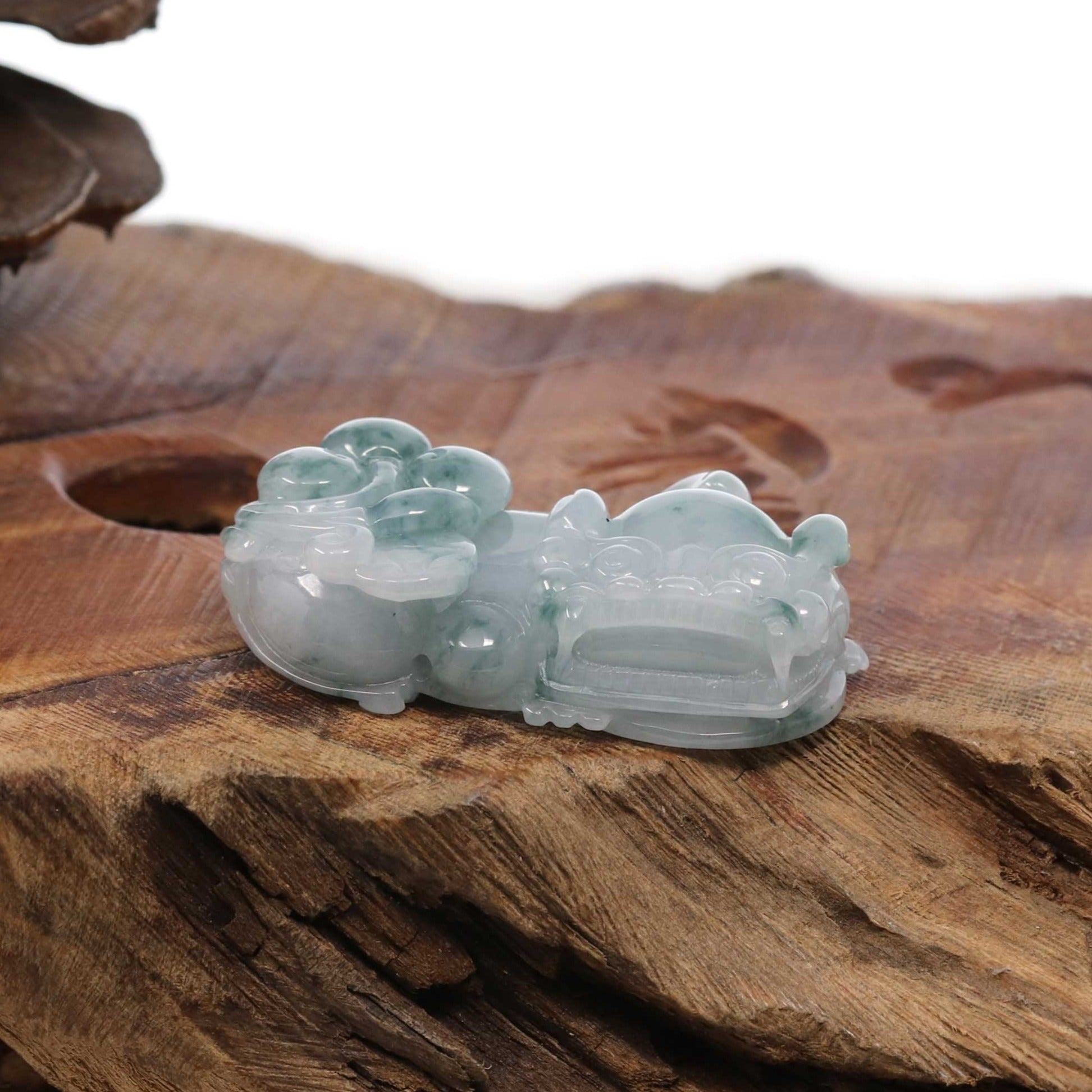 Baikalla Jewelry genuine jadeite carving With Nylon String Necklace Genuine Burmese Ice Blue-Green Jadeite Jade PiXiu Pendant Necklace