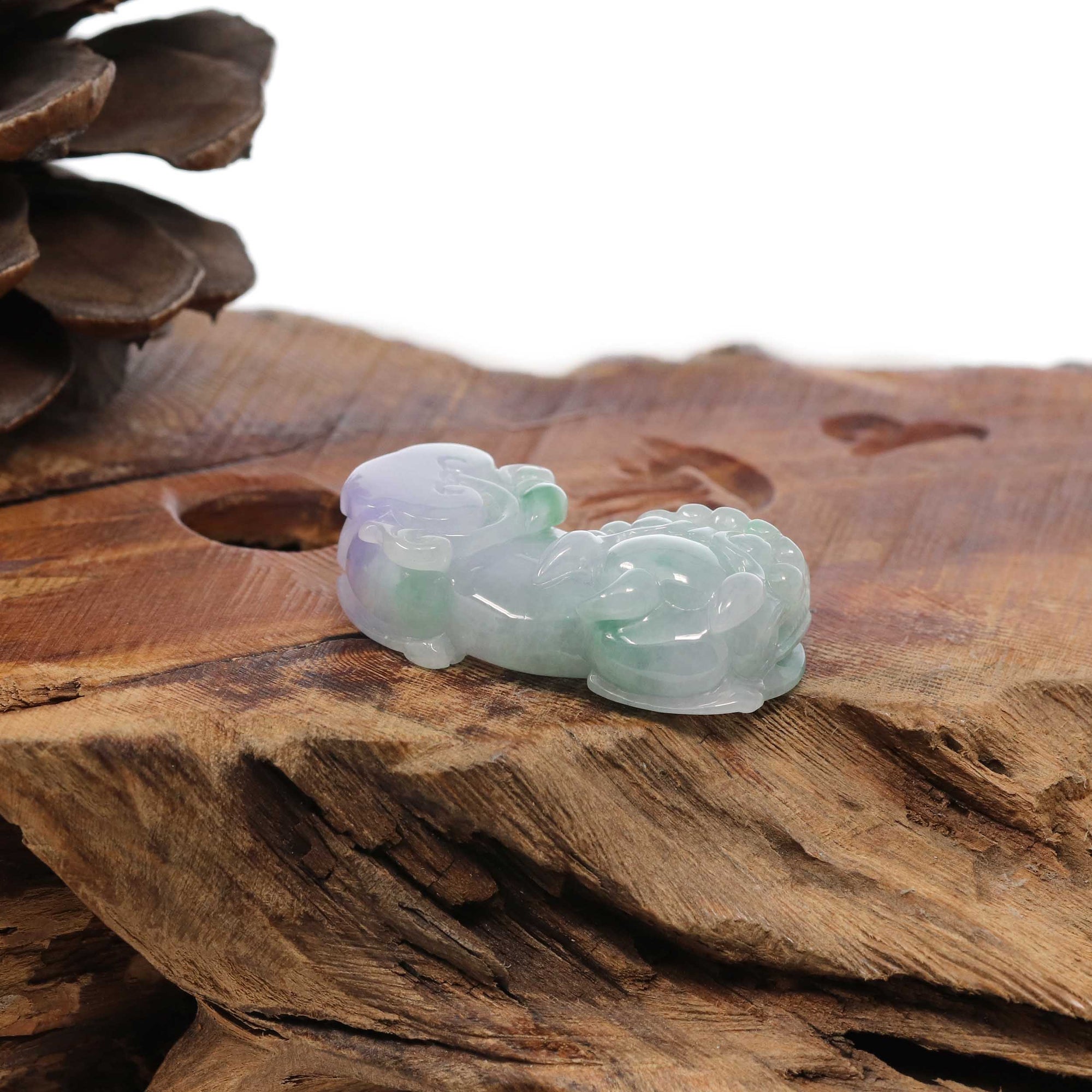 Baikalla Jewelry genuine jadeite carving Genuine Burmese Lavender Green Jadeite Jade PiXiu Pendant Necklace