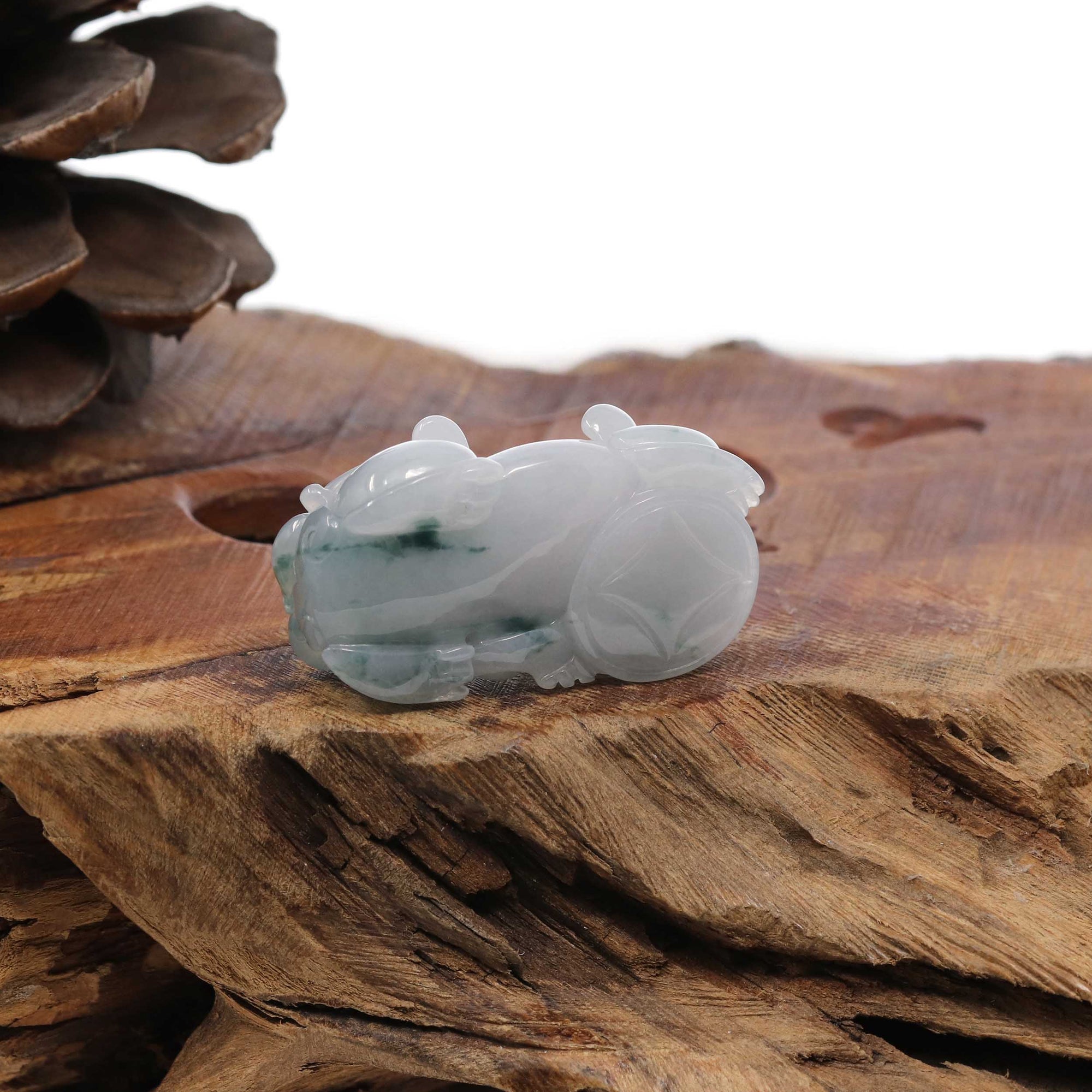 Baikalla Jewelry genuine jadeite carving Genuine Burmese White Blue-Green Jadeite Jade PiXiu Pendant Necklace