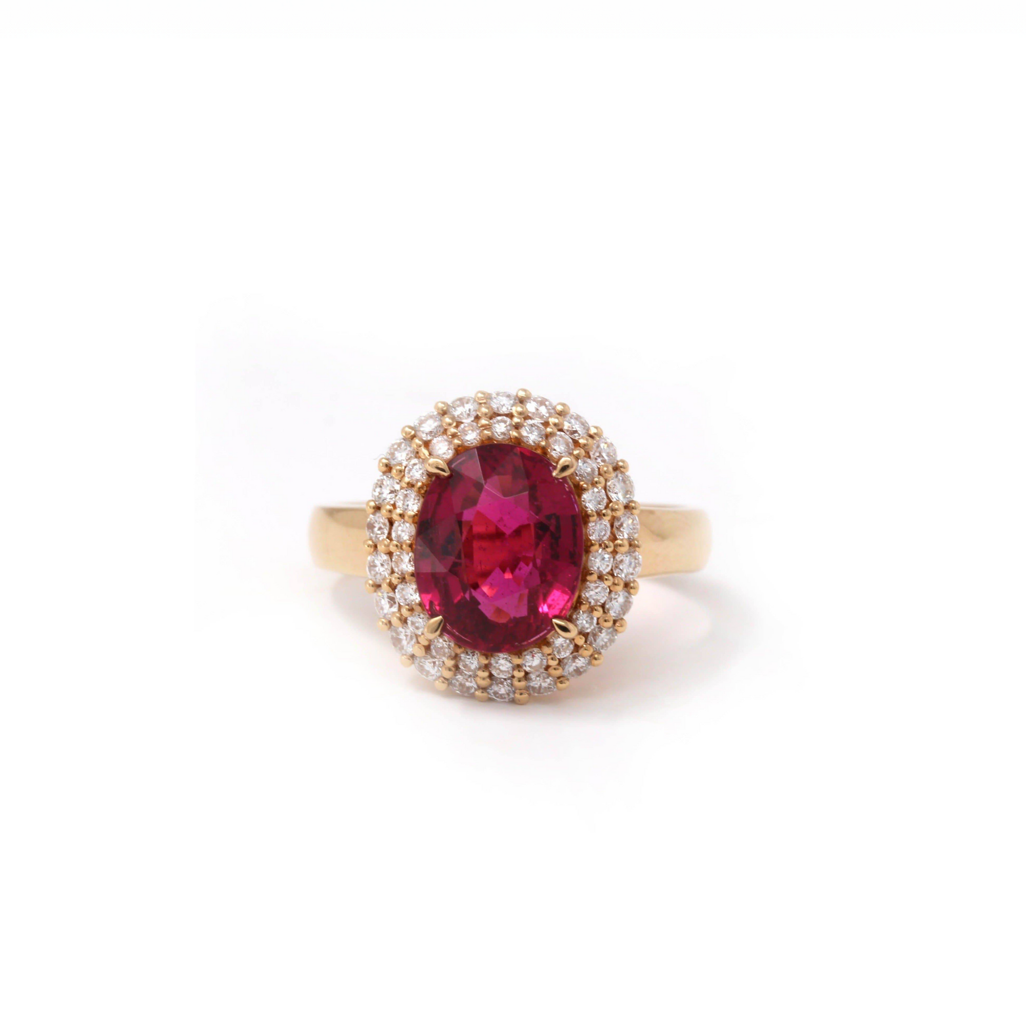 Baikalla Jewelry gold tourmaline ring 18k Rose Gold Natural Red Tourmaline with Diamonds Halo Ring