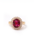 Baikalla Jewelry gold tourmaline ring 18k Rose Gold Natural Red Tourmaline with Diamonds Halo Ring