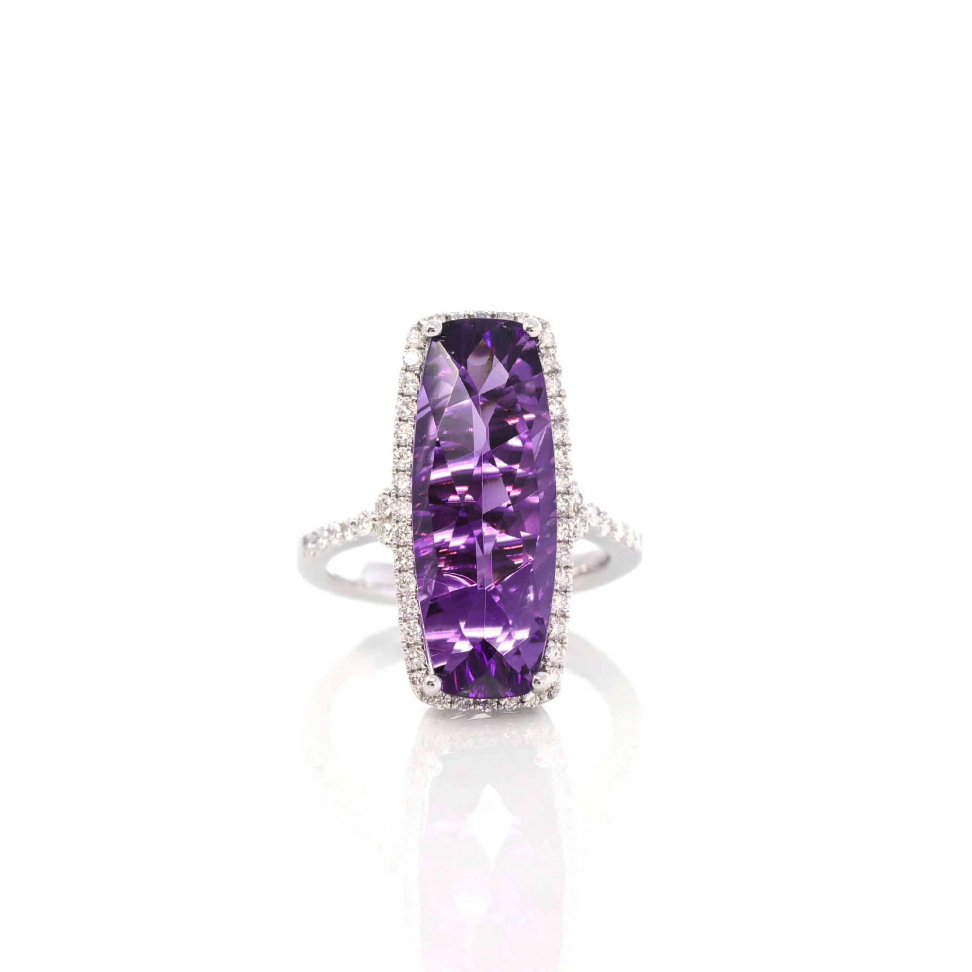 Baikalla Jewelry Gold Amethyst Ring 14k White Gold Genuine Amethyst Ring with Diamonds