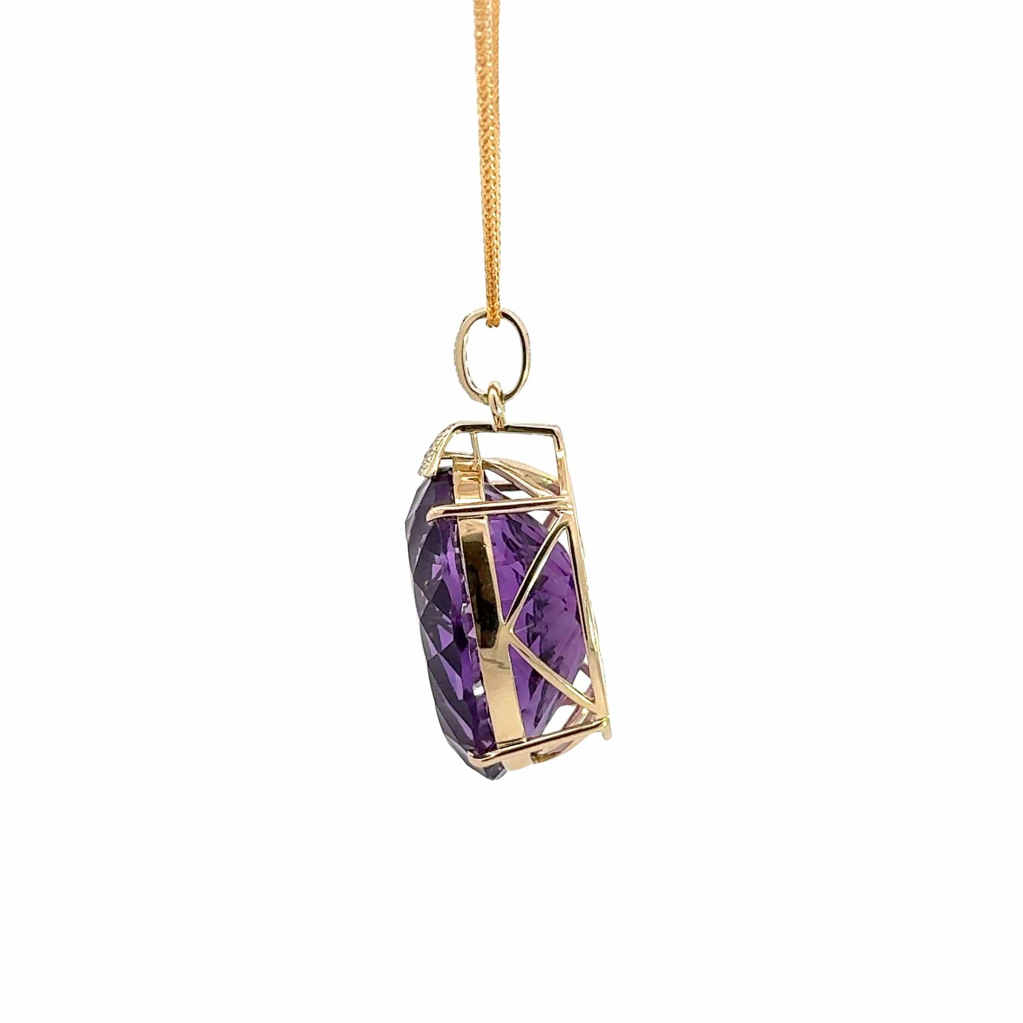 Baikalla Jewelry Gemstone Pendant Necklace 14k Yellow Gold Genuine Amethyst and Diamond Pendant Necklace