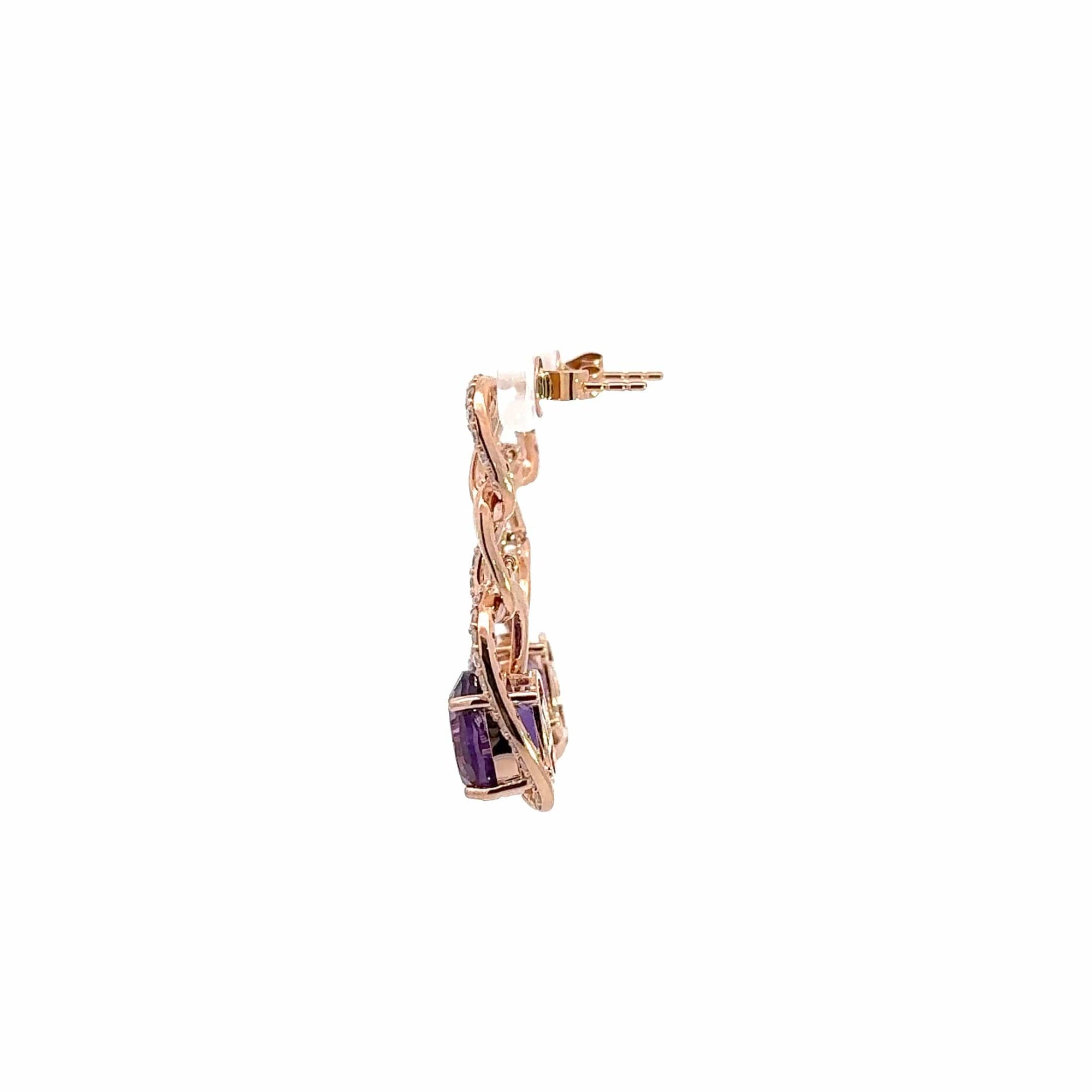 Baikalla Jewelry Silver Gemstones Earrings Amethyst Baikalla™ 18k Rose Gold Amethyst and Diamond Dangle Earrings