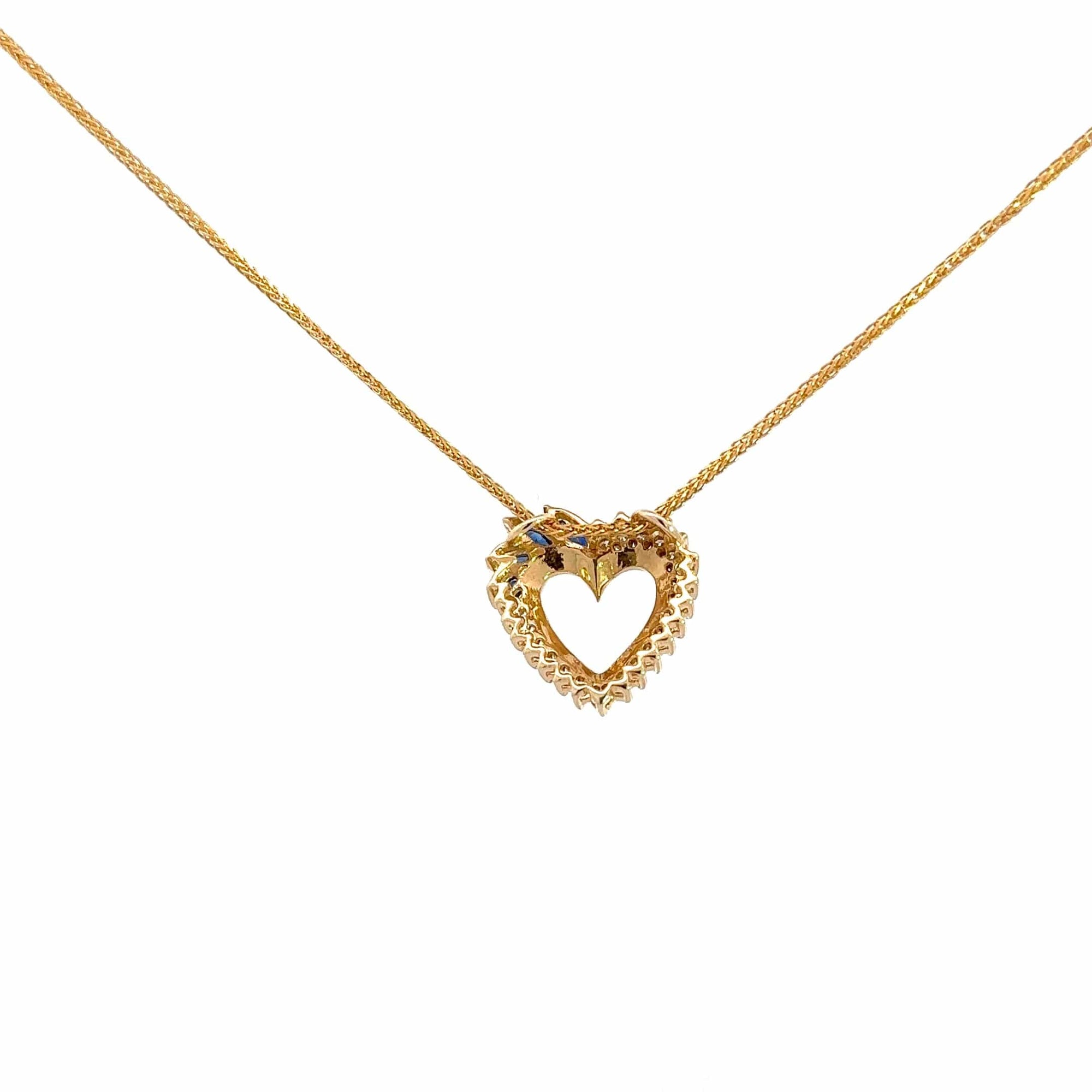 Baikalla Jewelry Gemstone Pendant Necklace 14k Yellow Gold Sapphire and Diamond Heart Pendant Necklace