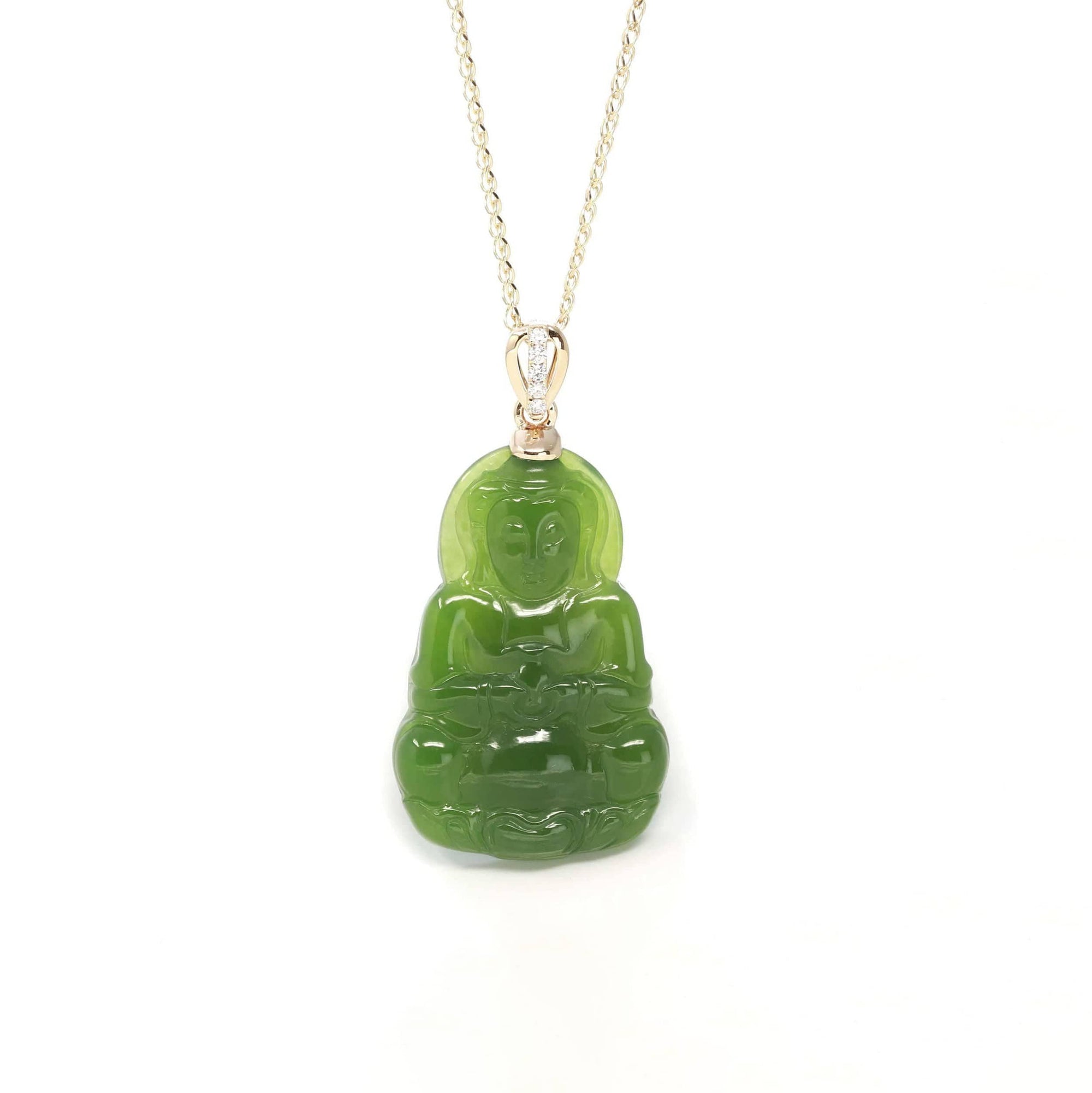 Baikalla Jewelry Gold Jade Pendant Baikalla™ 14K Yellow Gold Genuine Nephrite Green Jade Guanyin Pendant Necklace