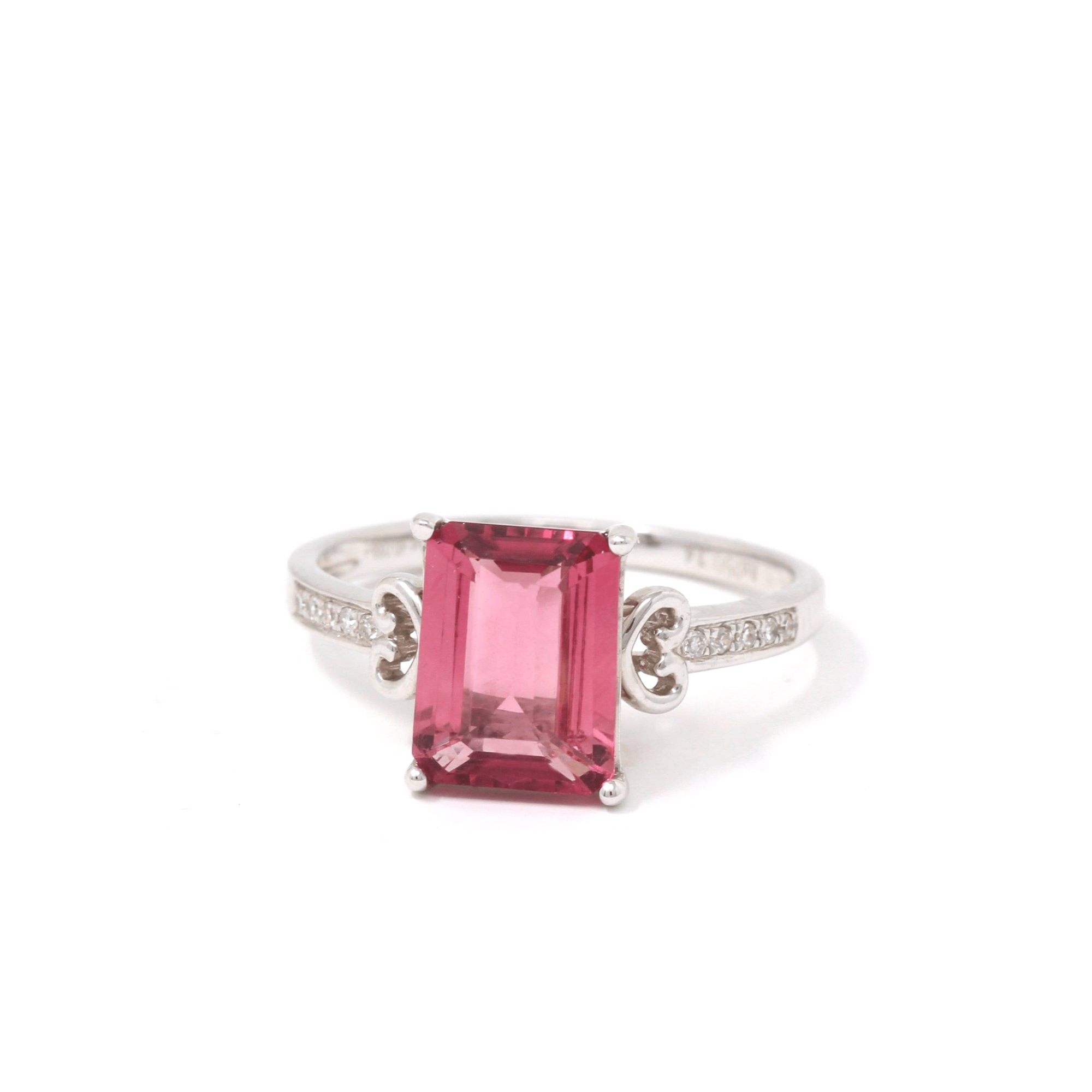 Baikalla Jewelry Gold Tourmaline Ring 18k White Gold Natural Pink Tourmaline Diamond Ring