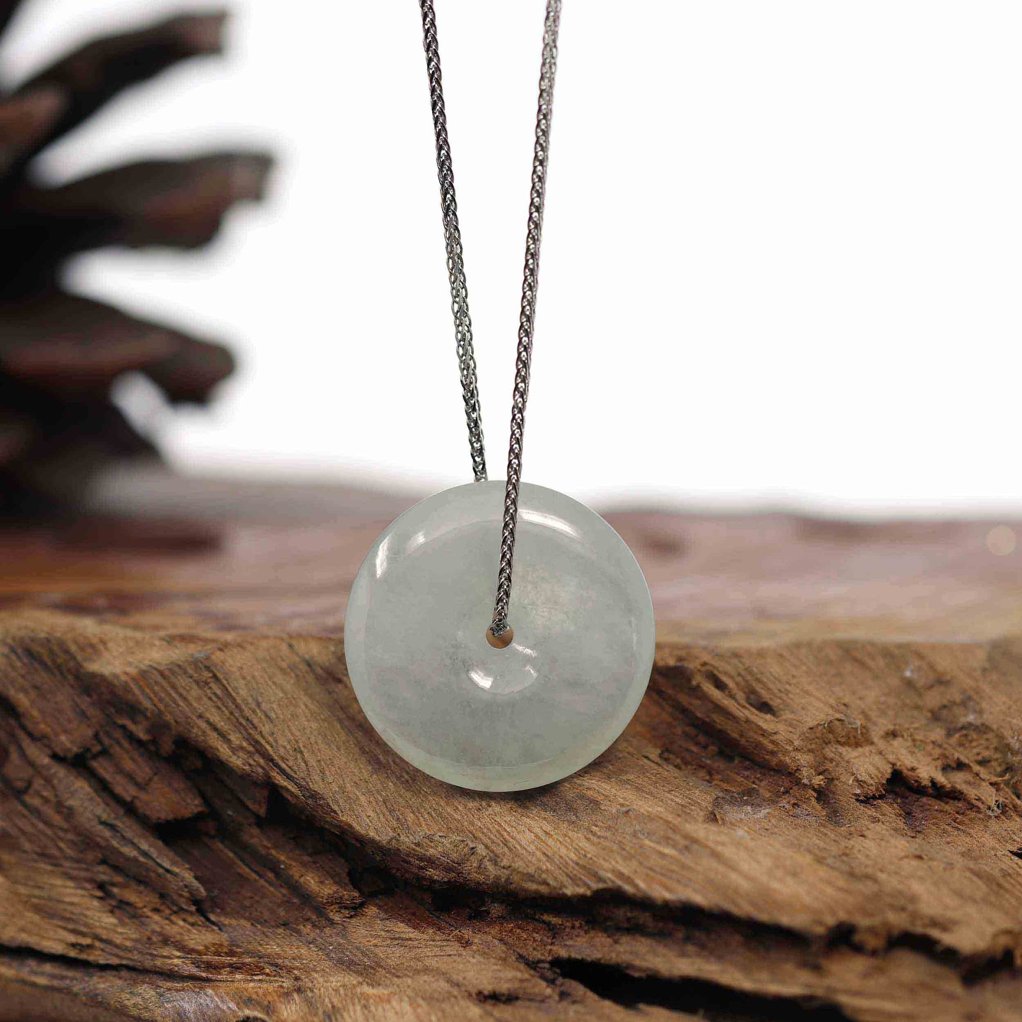 Baikalla Jewelry Jade Pendant Necklace Baikalla &quot;Good Luck Button&quot; Necklace Ice Blue-Green Jadeite Jade Lucky Ping An Kou Pendant