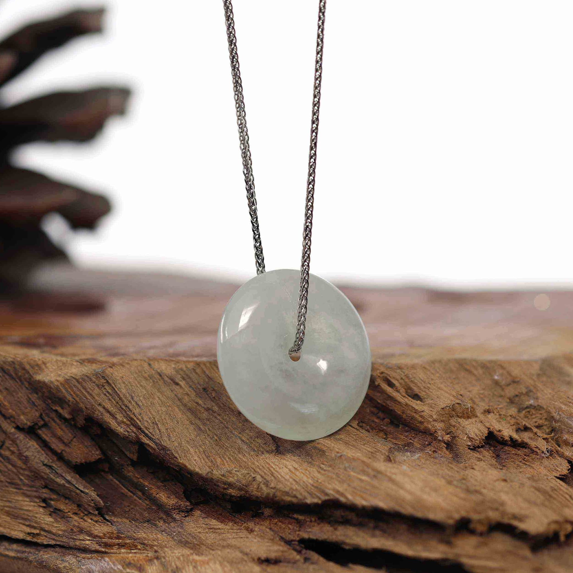 Baikalla Jewelry Jade Pendant Necklace Baikalla "Good Luck Button" Necklace Ice Blue-Green Jadeite Jade Lucky Ping An Kou Pendant