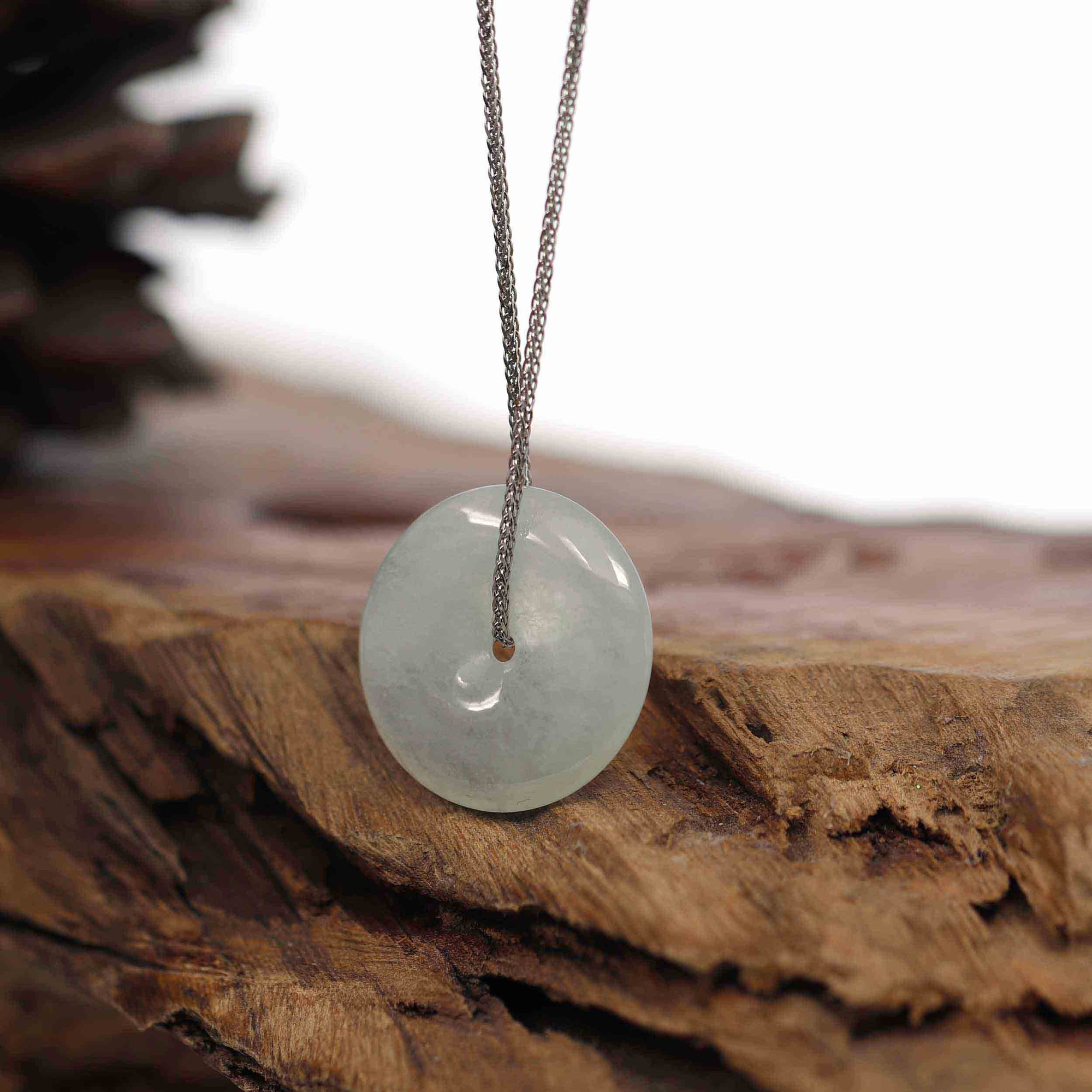 Baikalla Jewelry Jade Pendant Necklace Baikalla "Good Luck Button" Necklace Ice Blue-Green Jadeite Jade Lucky Ping An Kou Pendant