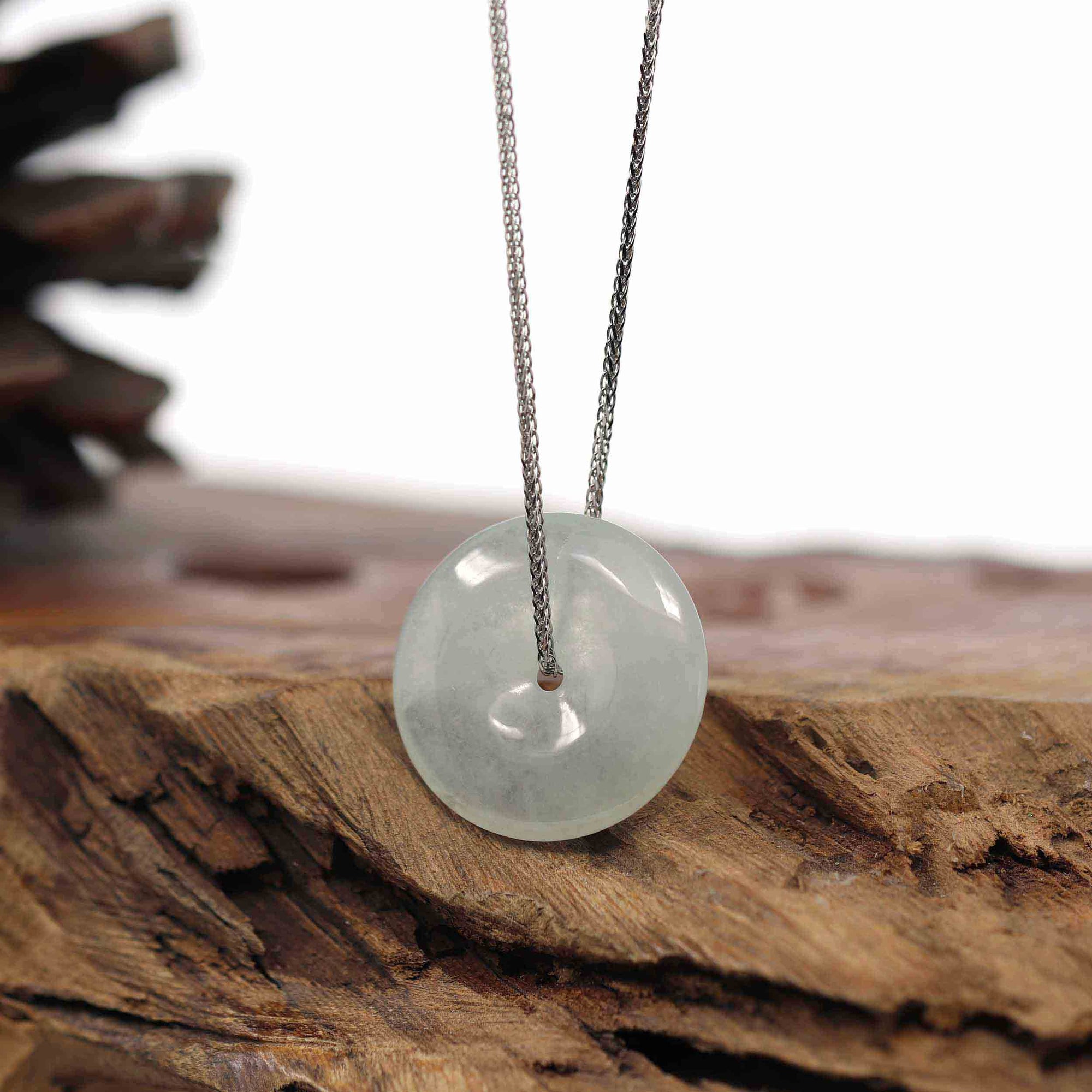 Baikalla Jewelry Jade Pendant Necklace Pendant Only Baikalla &quot;Good Luck Button&quot; Necklace Ice Blue-Green Jadeite Jade Lucky Ping An Kou Pendant