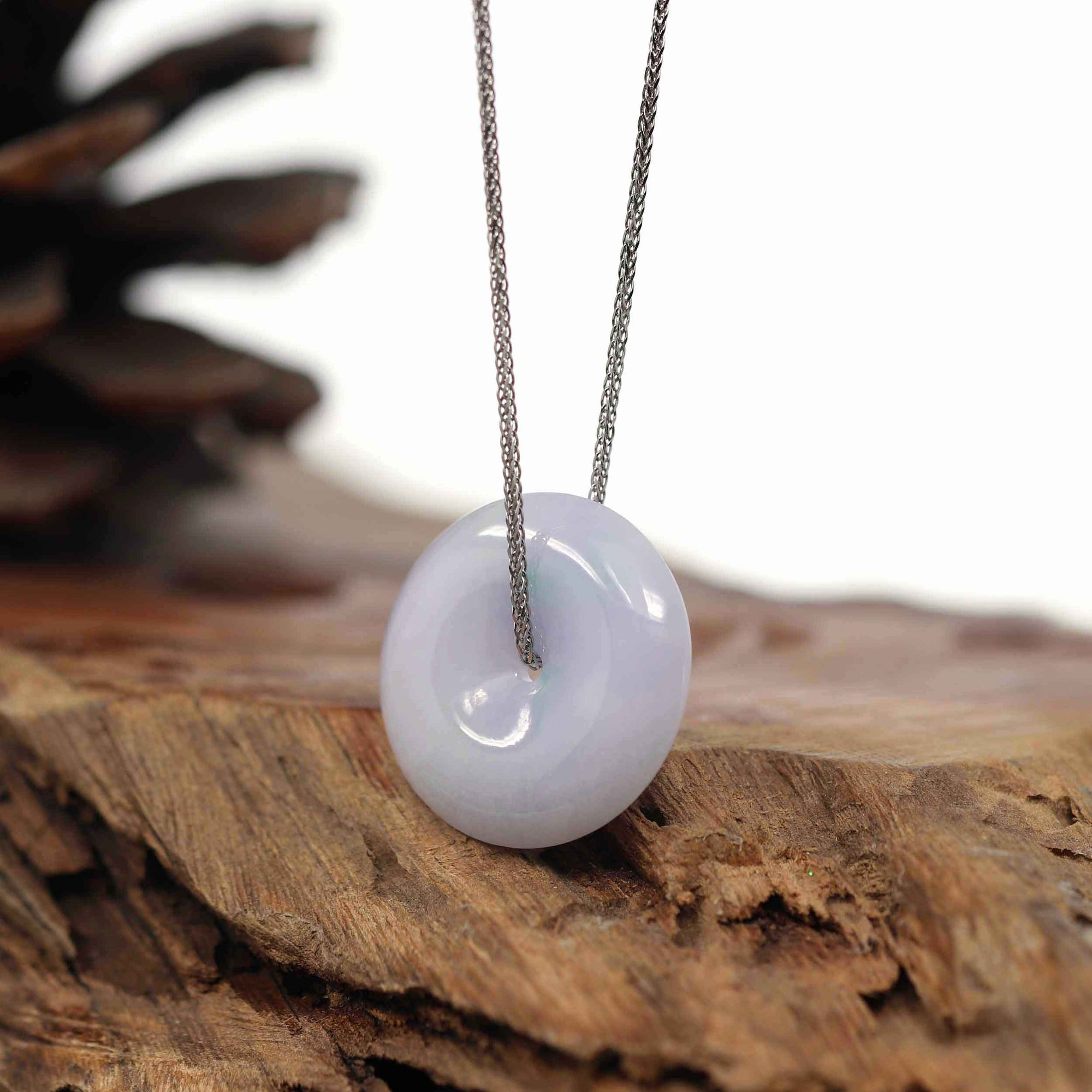 Baikalla Jewelry Jade Pendant Necklace Baikalla "Good Luck Button" Necklace Green Lavender Jadeite Jade Lucky Ping An Kou Pendant