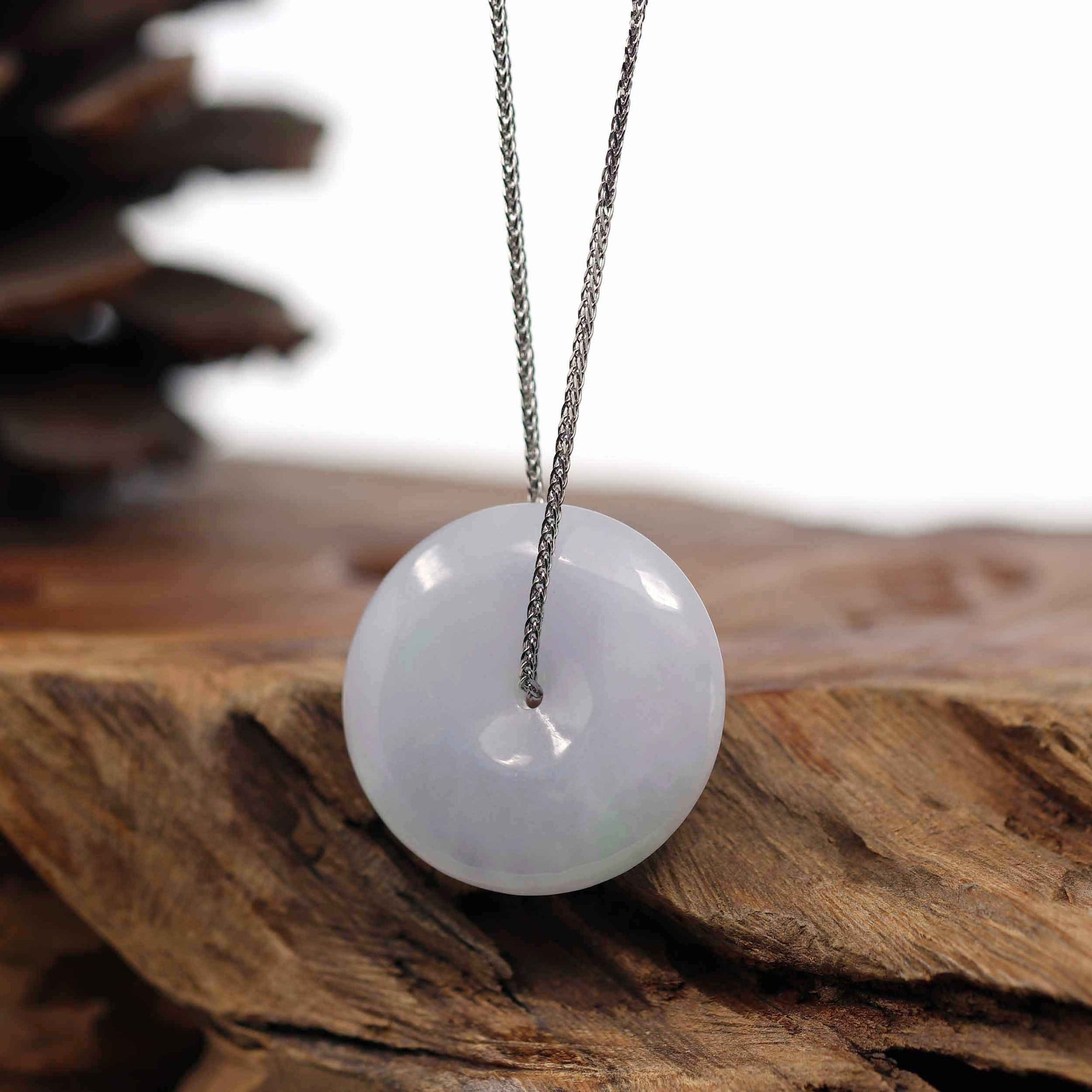 Baikalla Jewelry Jade Pendant Necklace Baikalla &quot;Good Luck Button&quot; Necklace Green Lavender Jadeite Jade Lucky Ping An Kou Pendant