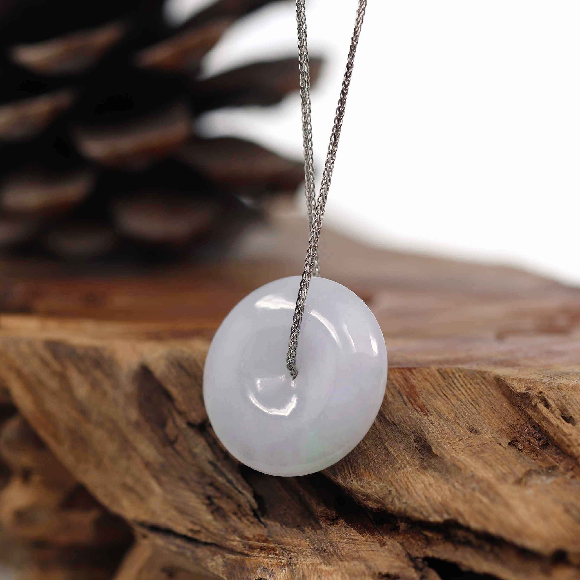 Baikalla Jewelry Jade Pendant Necklace Baikalla &quot;Good Luck Button&quot; Necklace Green Lavender Jadeite Jade Lucky Ping An Kou Pendant