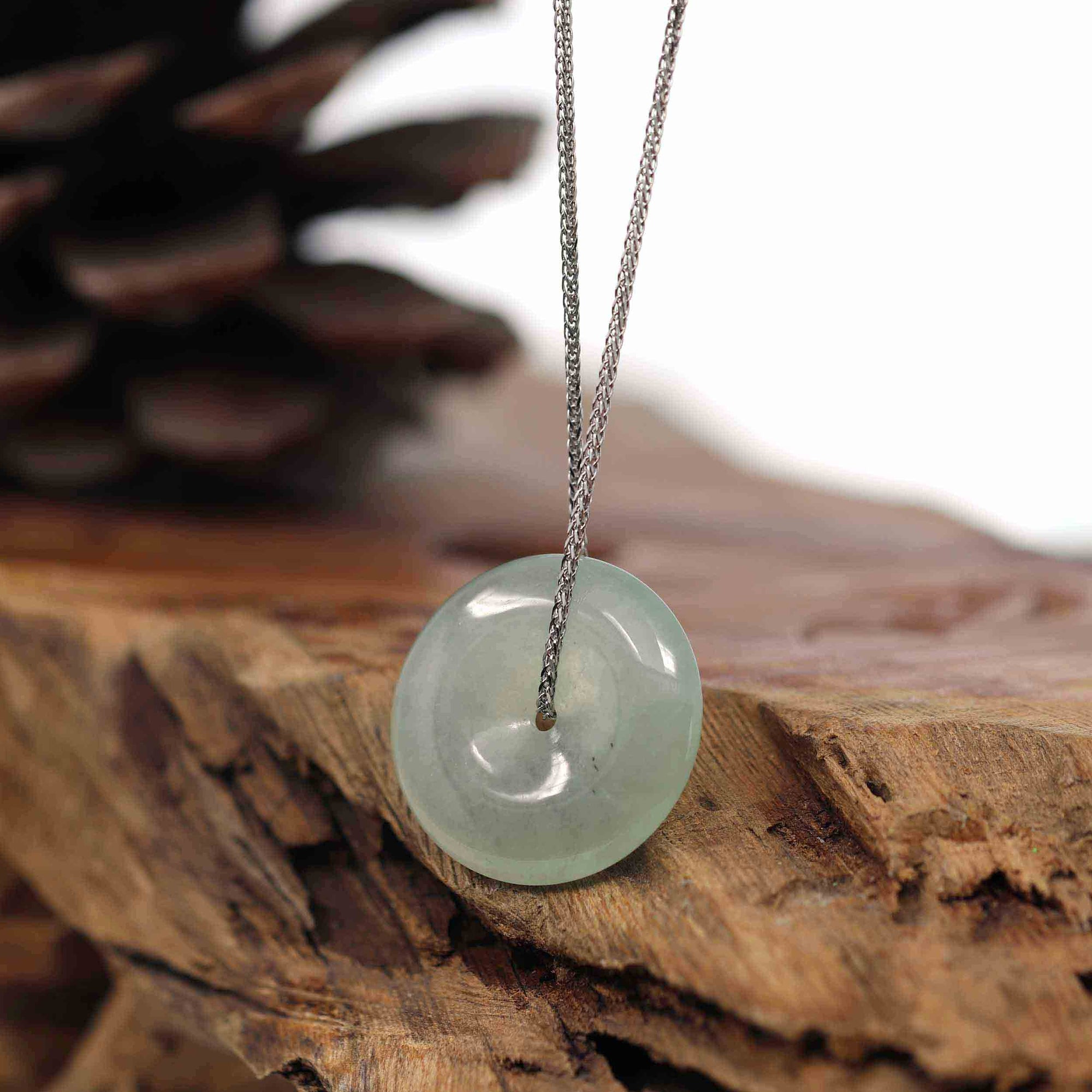 Baikalla Jewelry Jade Pendant Necklace Baikalla &quot;Good Luck Button&quot; Necklace Ice Green Jadeite Jade Lucky Ping An Kou Pendant