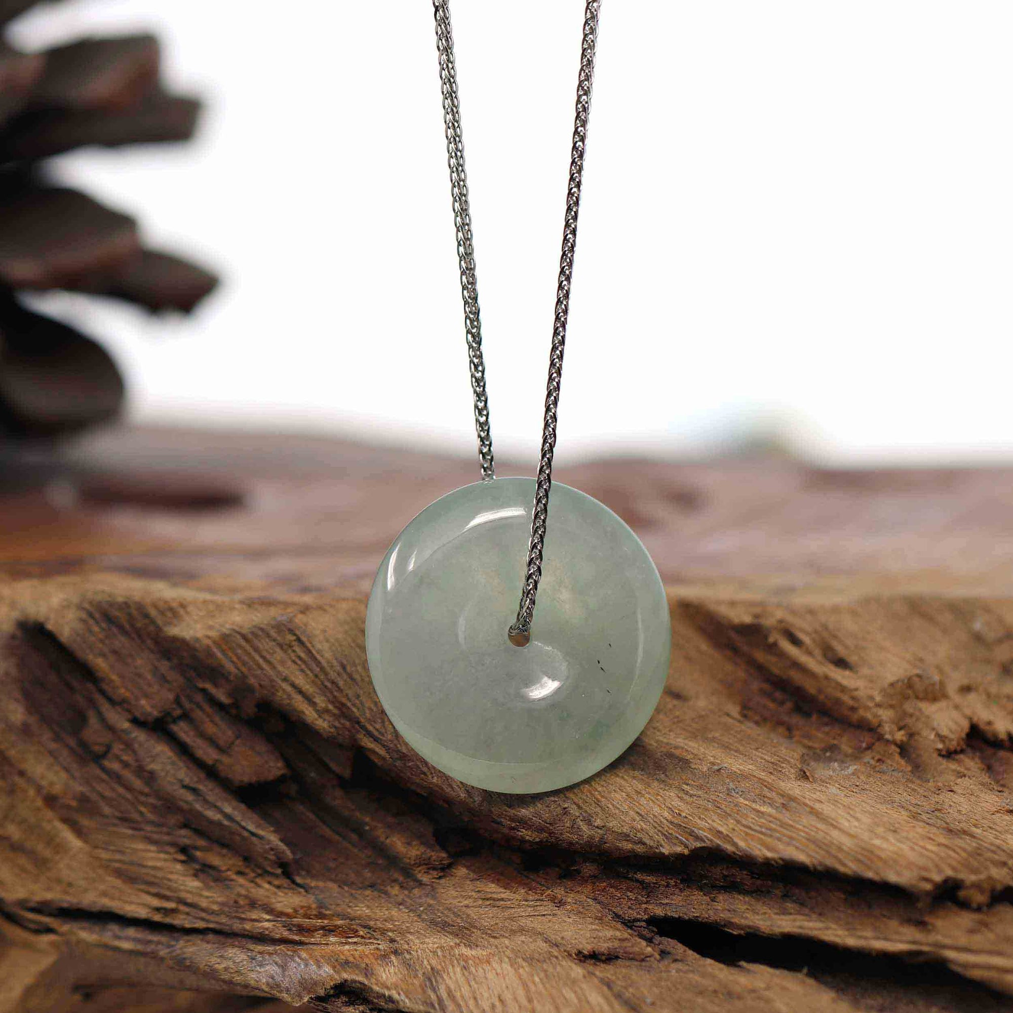 Baikalla Jewelry Jade Pendant Necklace Baikalla &quot;Good Luck Button&quot; Necklace Ice Green Jadeite Jade Lucky Ping An Kou Pendant