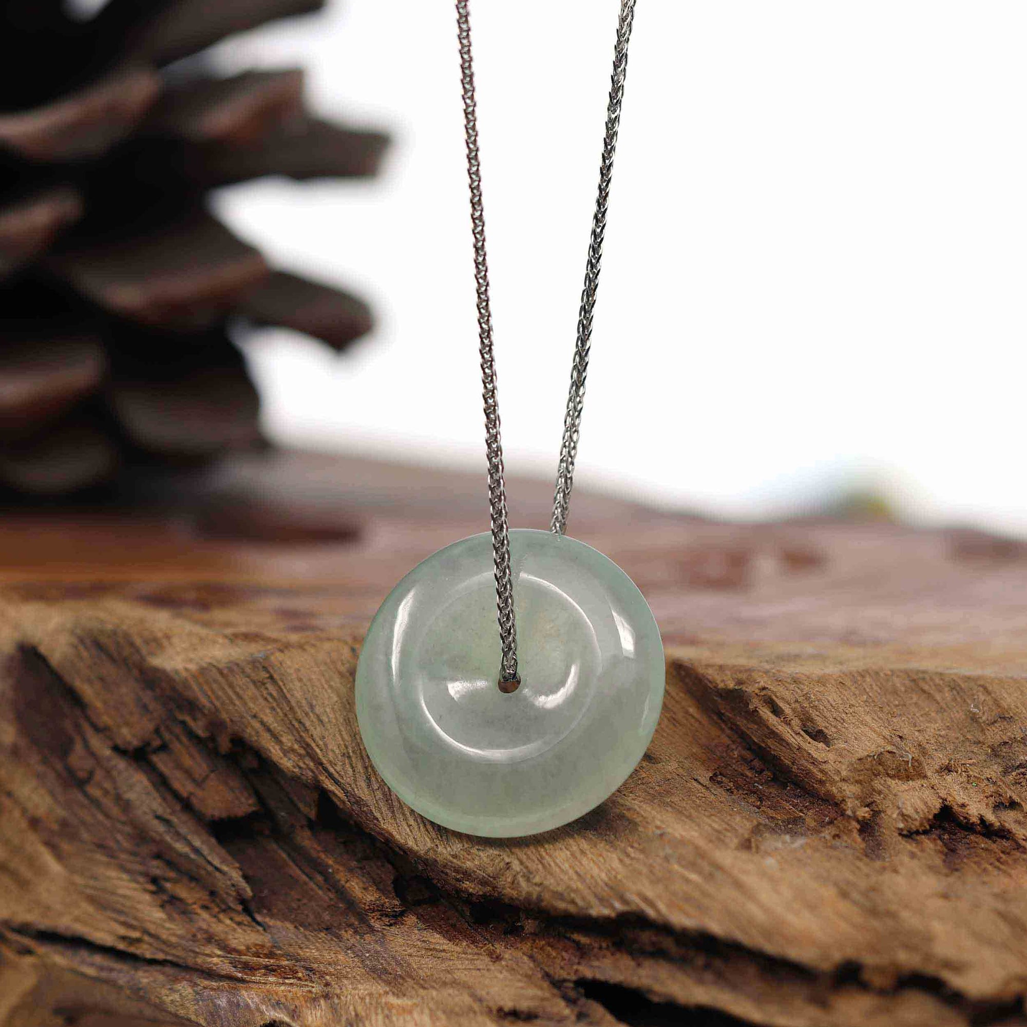 Baikalla Jewelry Jade Pendant Necklace Baikalla &quot;Good Luck Button&quot; Necklace Ice Green Jadeite Jade Lucky Ping An Kou Pendant