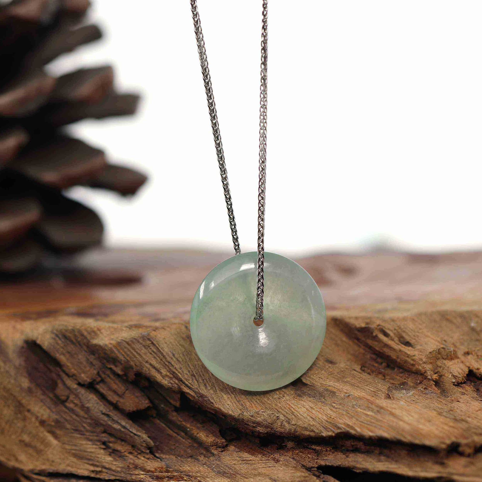 Baikalla Jewelry Jade Pendant Necklace Baikalla "Good Luck Button" Necklace Ice Green Jadeite Jade Lucky Ping An Kou Pendant