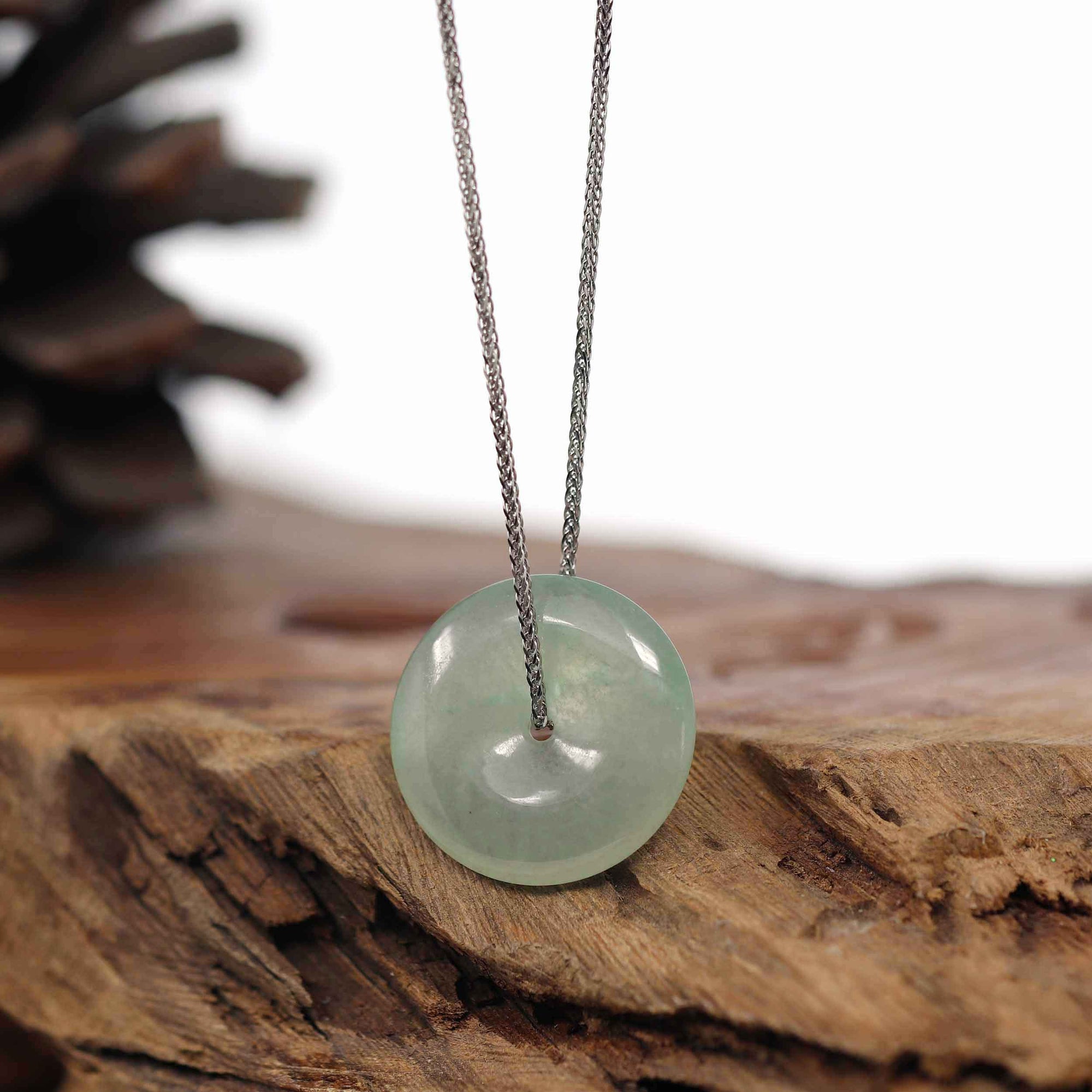 Baikalla Jewelry Jade Pendant Necklace Baikalla "Good Luck Button" Necklace Ice Green Jadeite Jade Lucky Ping An Kou Pendant