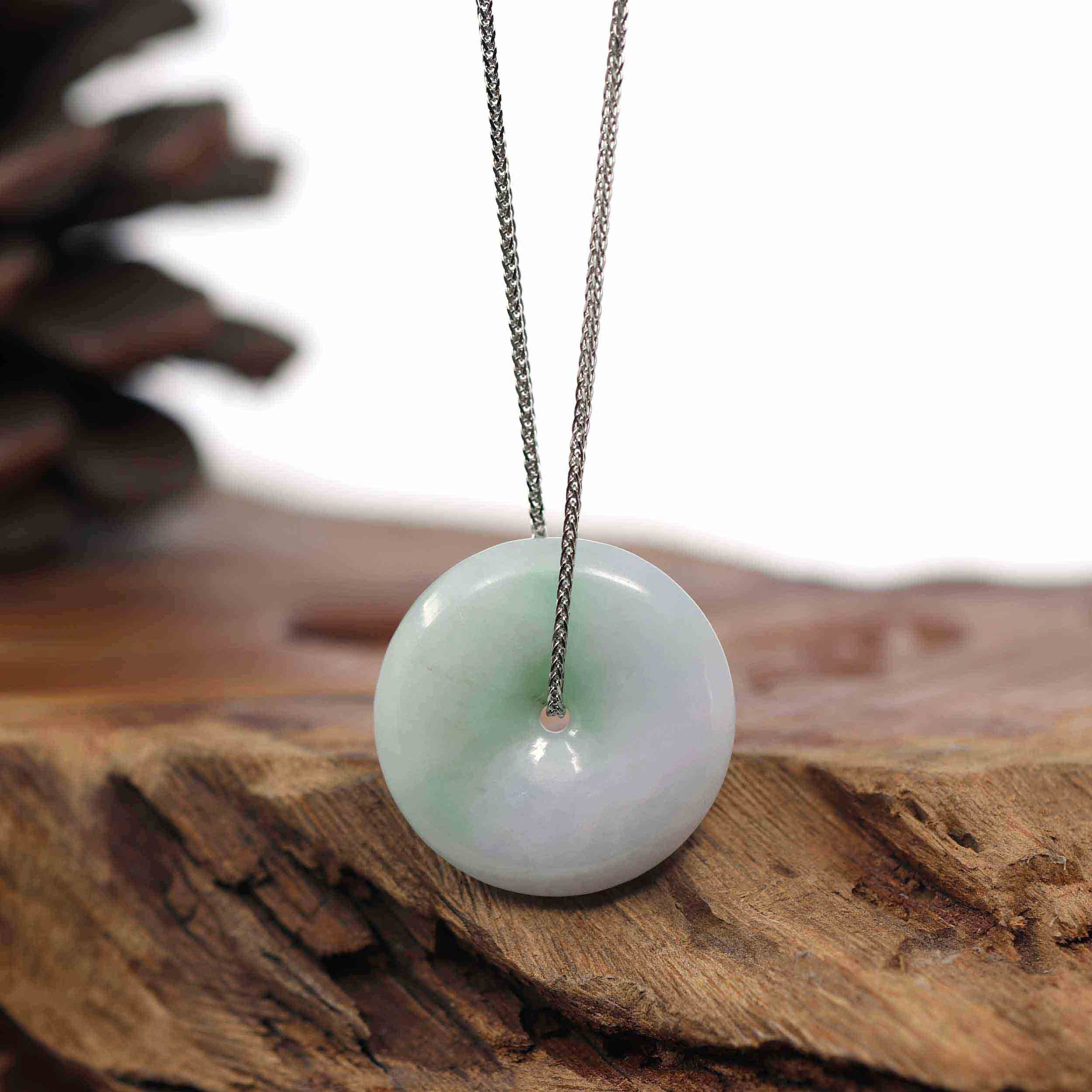 Baikalla Jewelry Jade Pendant Necklace Baikalla "Good Luck Button" Necklace White Green Jadeite Jade Lucky Ping An Kou Pendant