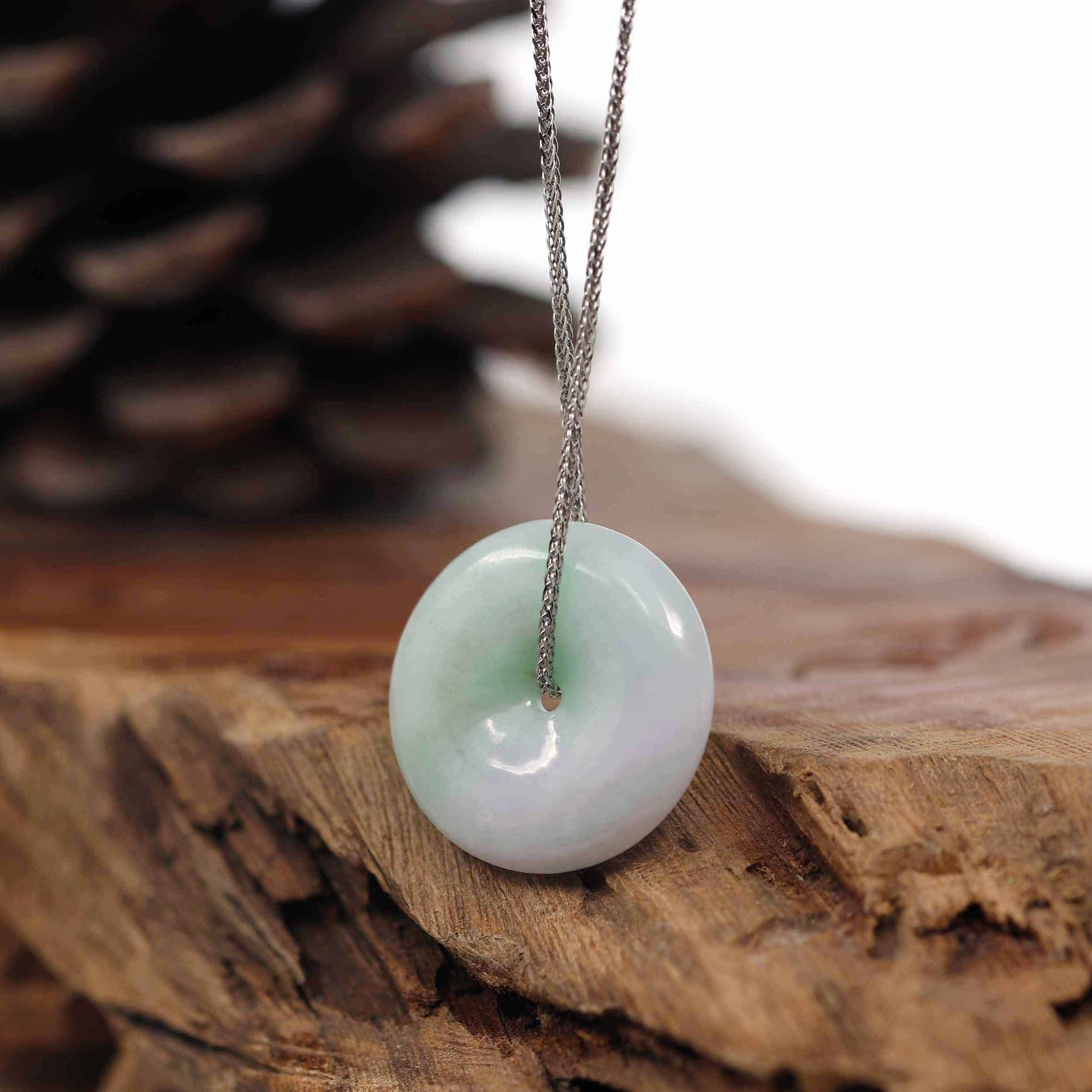 Baikalla Jewelry Jade Pendant Necklace Baikalla "Good Luck Button" Necklace White Green Jadeite Jade Lucky Ping An Kou Pendant