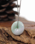 Baikalla Jewelry Jade Pendant Necklace Baikalla "Good Luck Button" Necklace White Green Jadeite Jade Lucky Ping An Kou Pendant