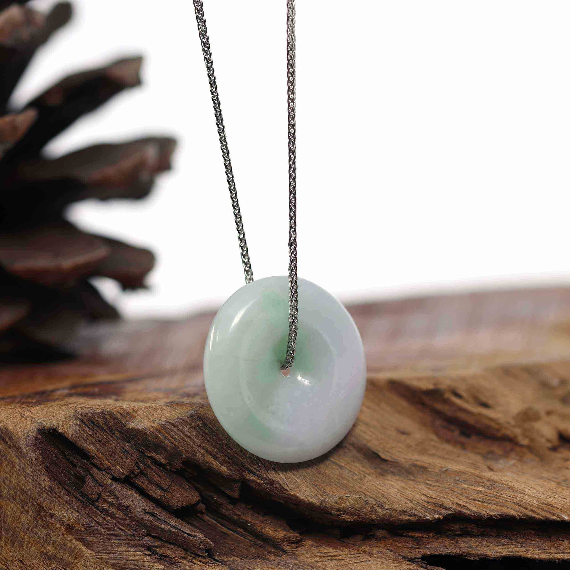 Baikalla Jewelry Jade Pendant Necklace Baikalla "Good Luck Button" Necklace White Green Jadeite Jade Lucky Ping An Kou Pendant