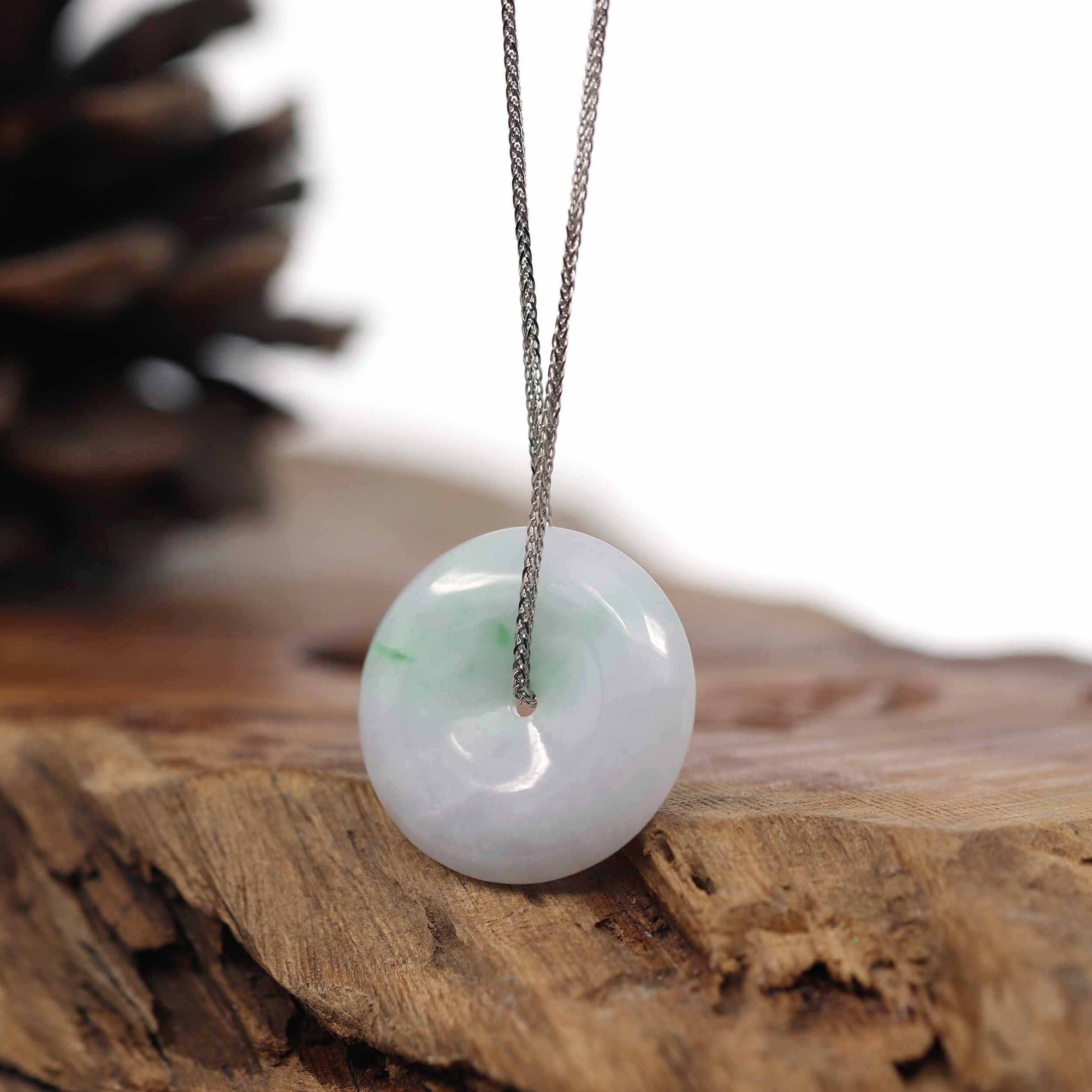 Baikalla Jewelry Jade Pendant Necklace Baikalla &quot;Good Luck Button&quot; Necklace White Green Jadeite Jade Lucky Ping An Kou Pendant