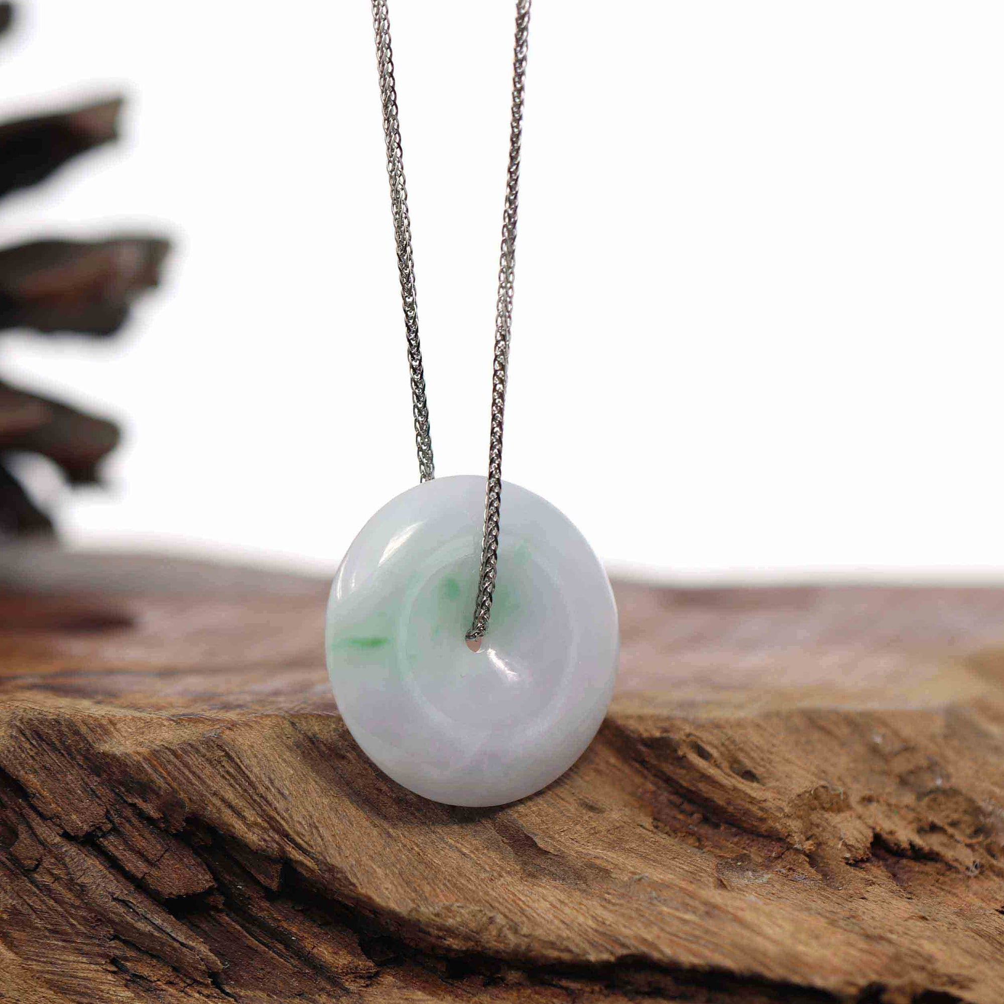 Baikalla Jewelry Jade Pendant Necklace Baikalla "Good Luck Button" Necklace White Green Jadeite Jade Lucky Ping An Kou Pendant