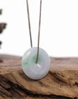 Baikalla Jewelry Jade Pendant Necklace Baikalla "Good Luck Button" Necklace White Green Jadeite Jade Lucky Ping An Kou Pendant