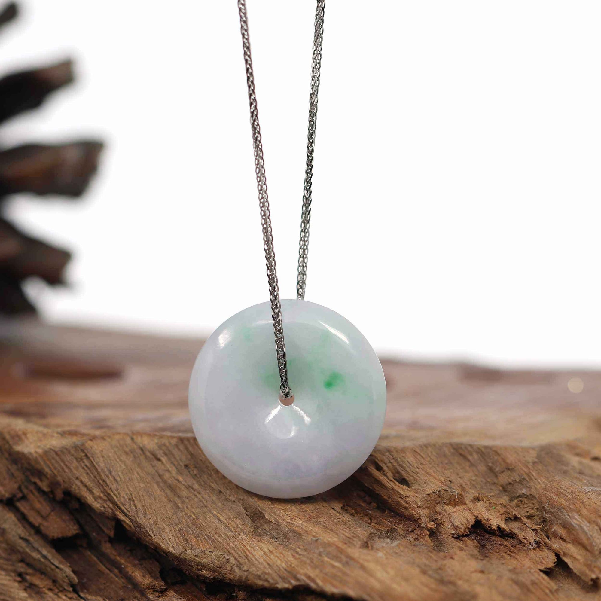 Baikalla Jewelry Jade Pendant Necklace Baikalla &quot;Good Luck Button&quot; Necklace White Green Jadeite Jade Lucky Ping An Kou Pendant