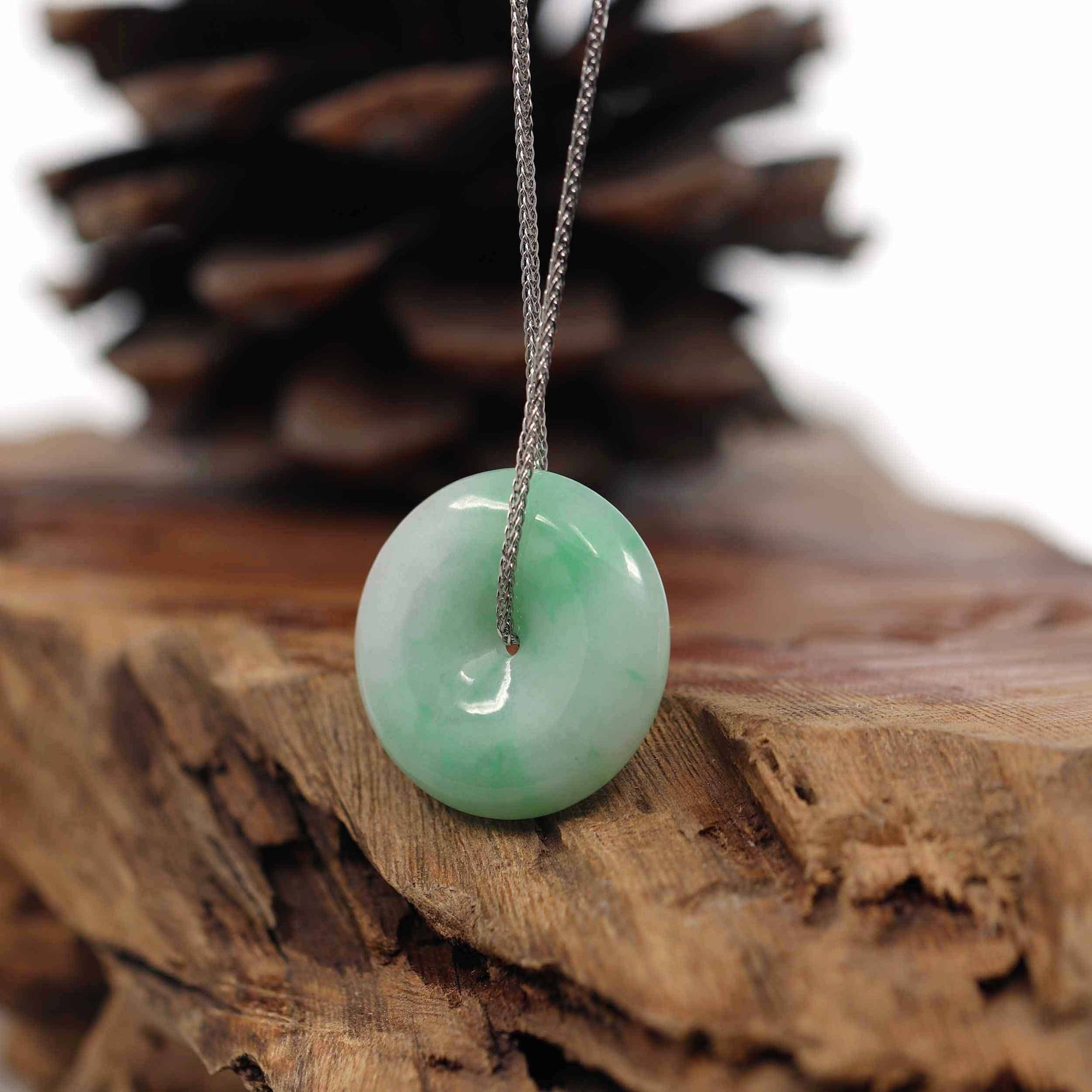 Baikalla Jewelry Jade Pendant Necklace Baikalla &quot;Good Luck Button&quot; Necklace White Green Jadeite Jade Lucky Ping An Kou Pendant