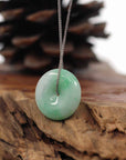 Baikalla Jewelry Jade Pendant Necklace Baikalla "Good Luck Button" Necklace White Green Jadeite Jade Lucky Ping An Kou Pendant